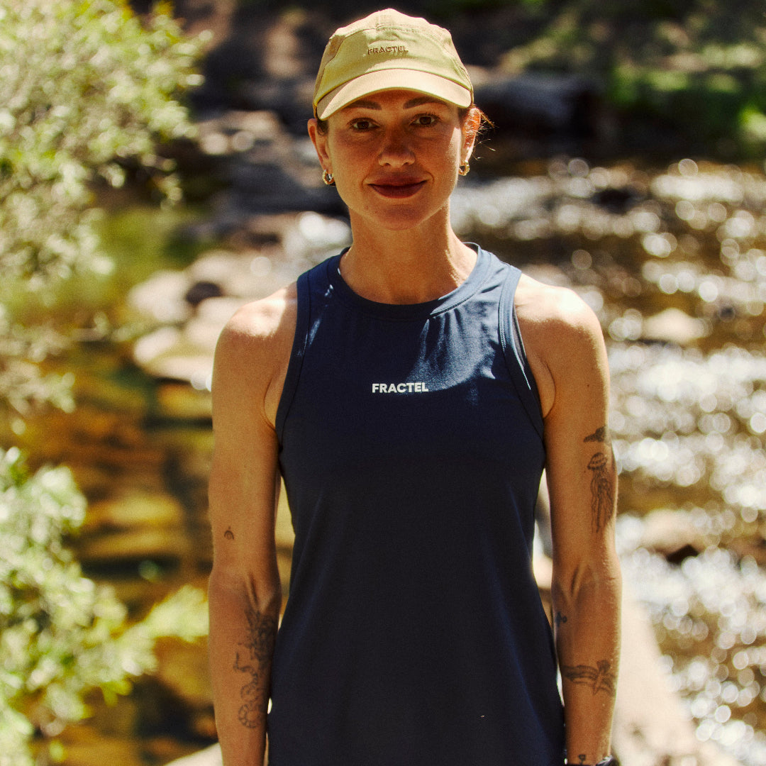 Womens Blue Performance Running Singlet On Model