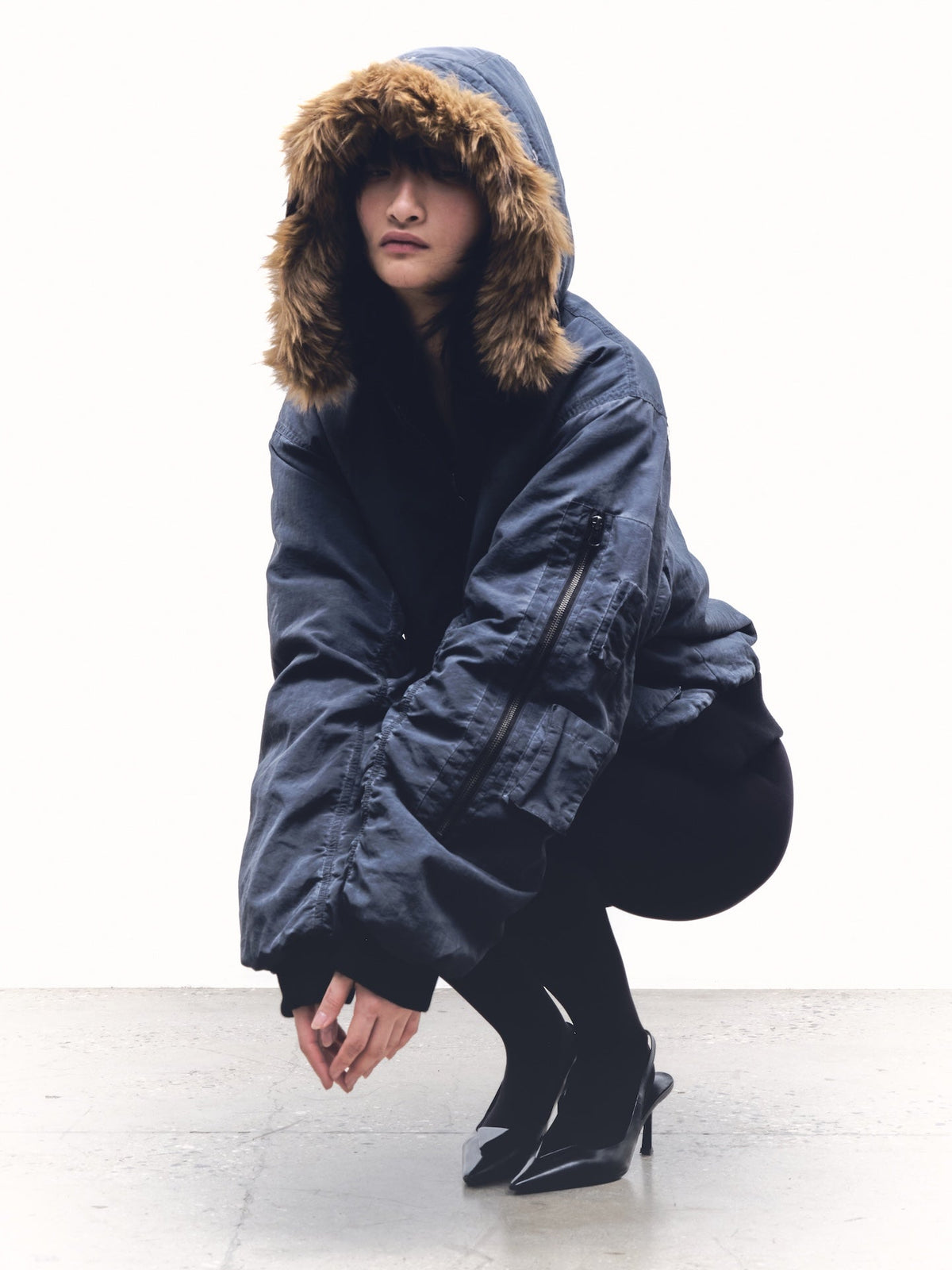 Fur Hood Bomber | Black