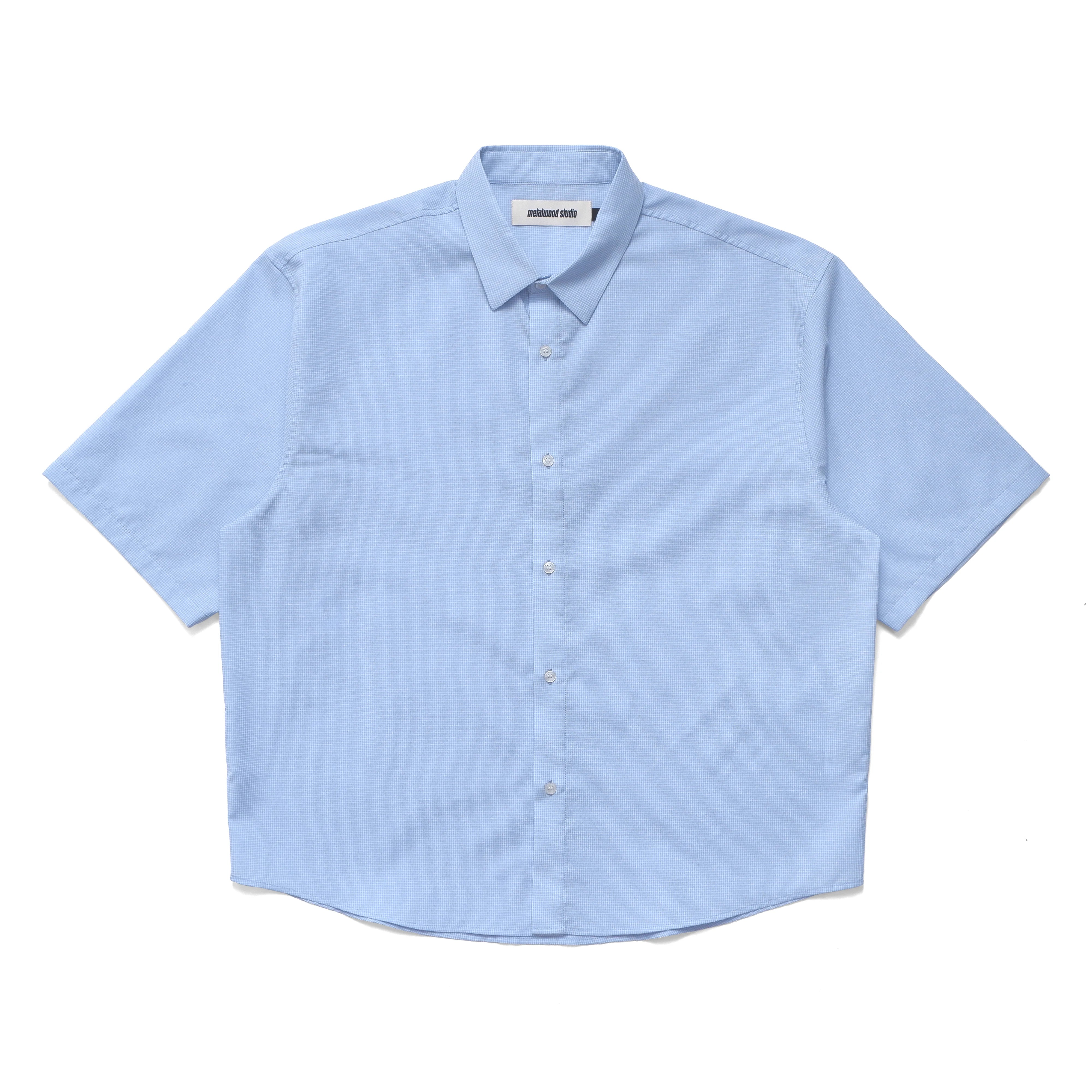 Micro Grid Oversized Button Up Shirt | Sky