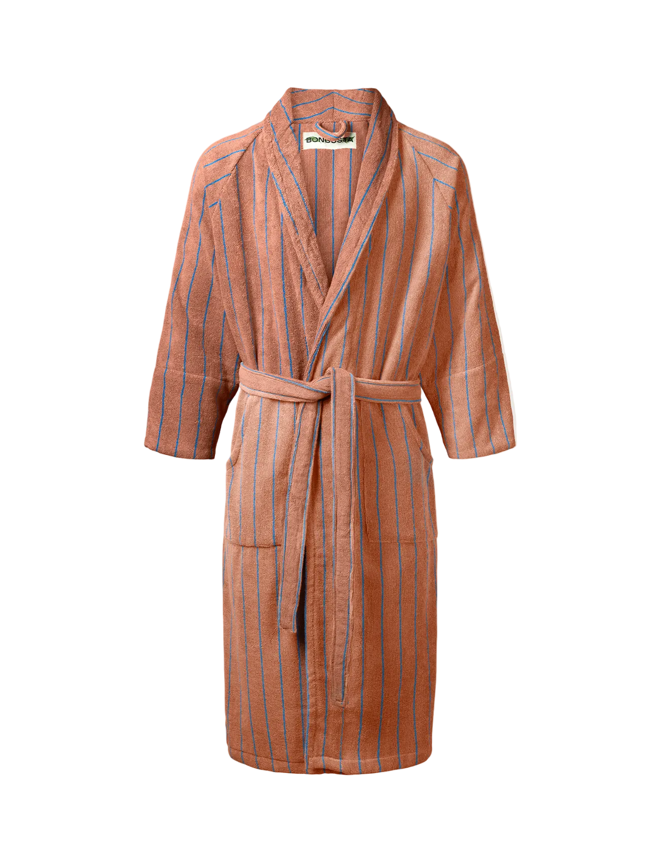 Naram Bathrobe, camel & ultramarine