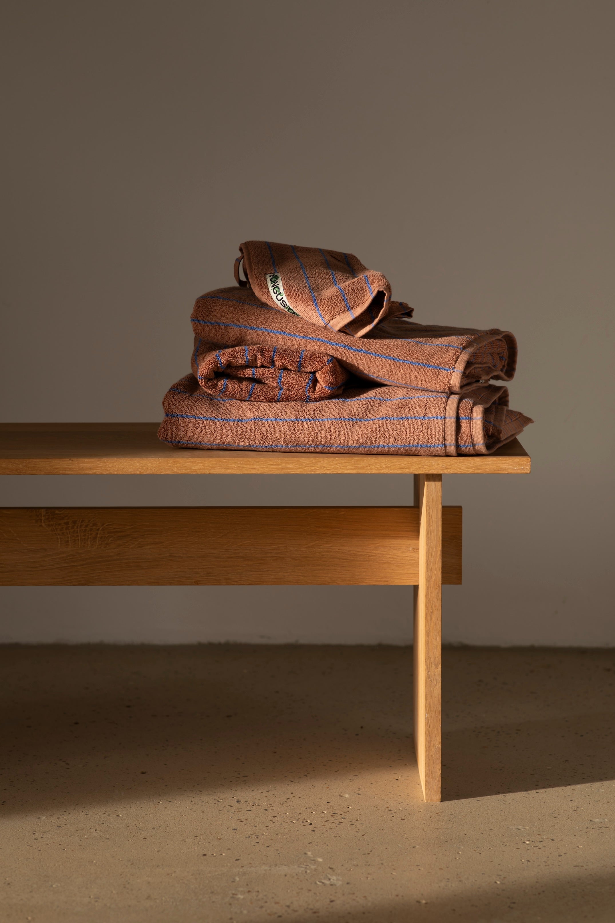 Naram Towels, camel & ultramarine