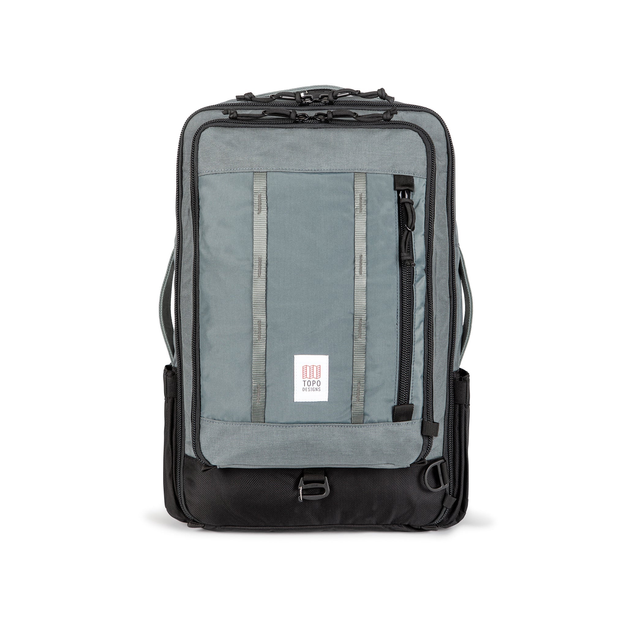 Topo Designs Global Travel Bag 30L Durable Carry On Convertible Laptop Travel Backpack in Charcoal gray.