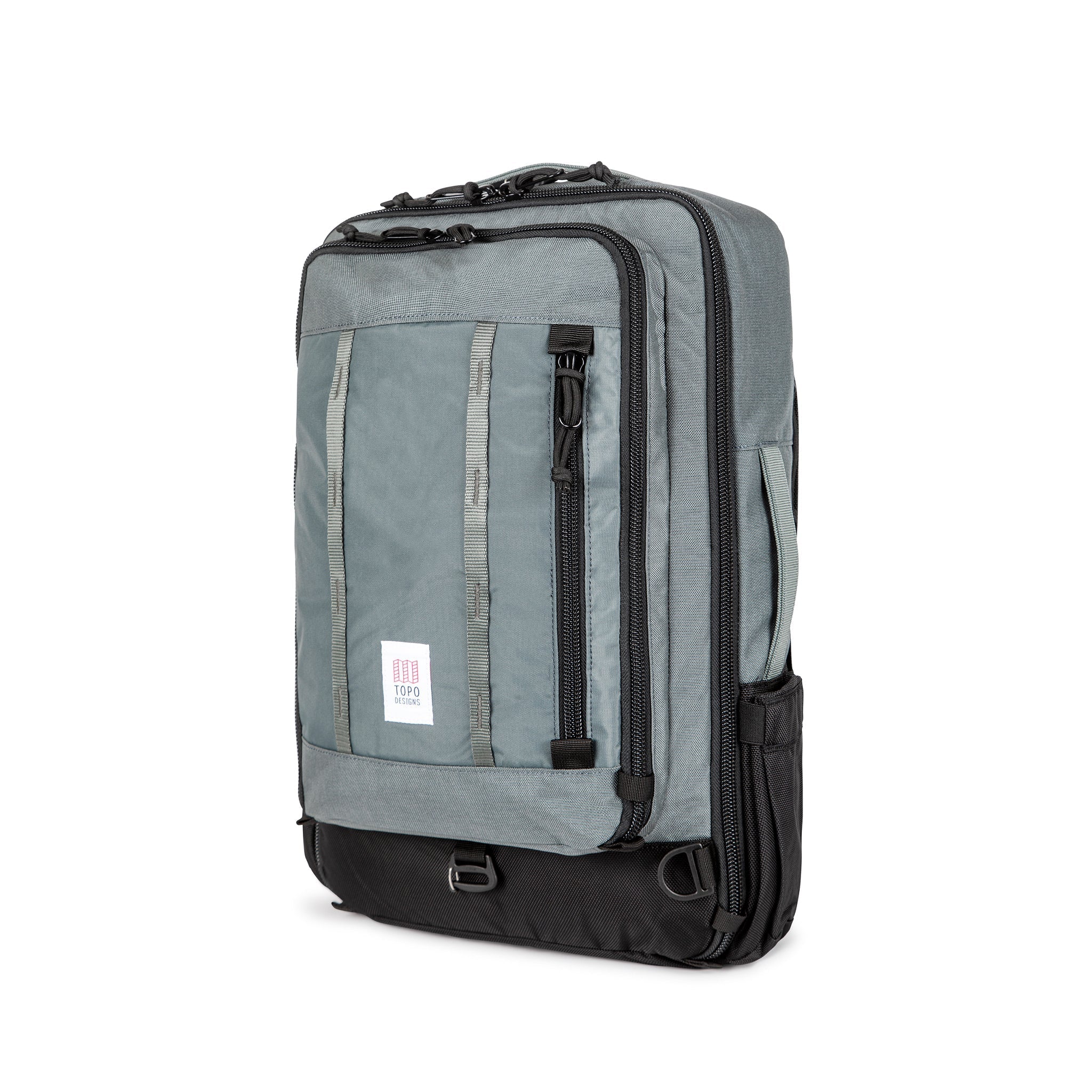 Topo Designs Global Travel Bag 30L Durable Carry On Convertible Laptop Travel Backpack in Charcoal gray.