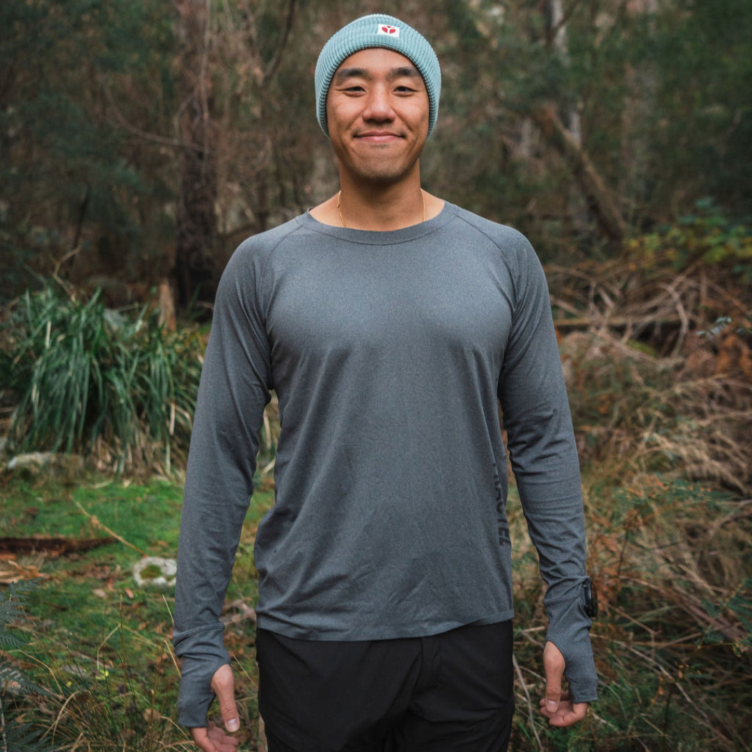 Mens Grey Running Long Sleeve Top