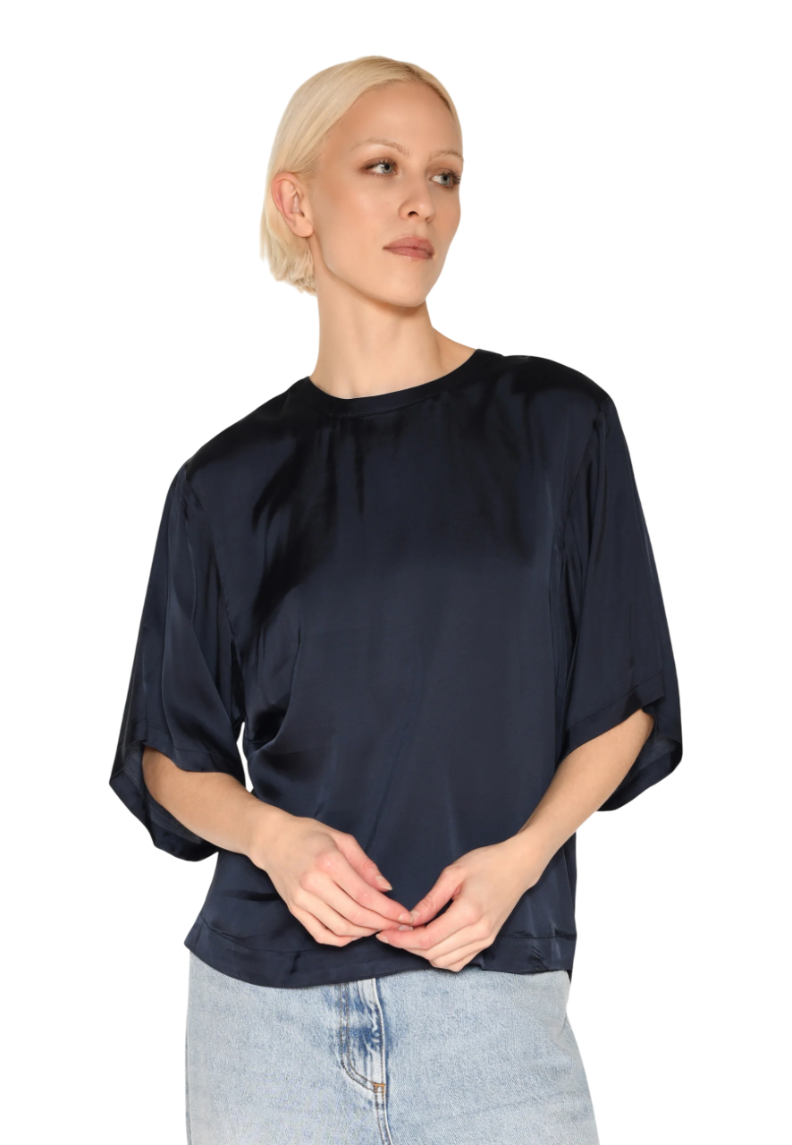 Janey Short Sleeved Satin Blouse | Sky Captain