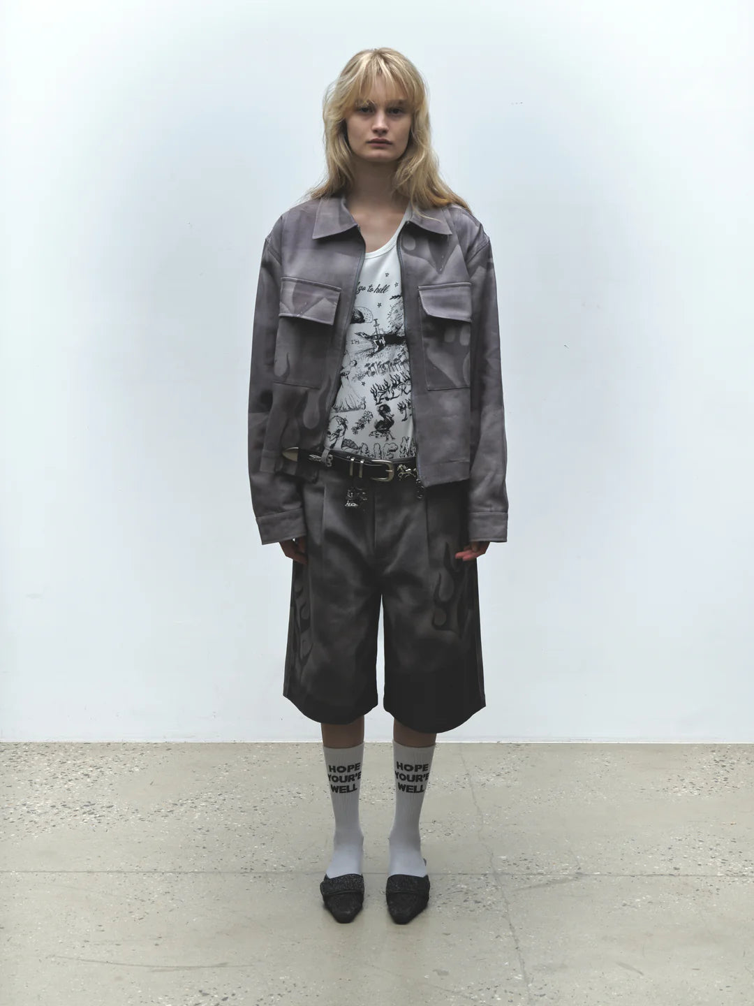 Flaming Dolphin Jorts | Grey Denim