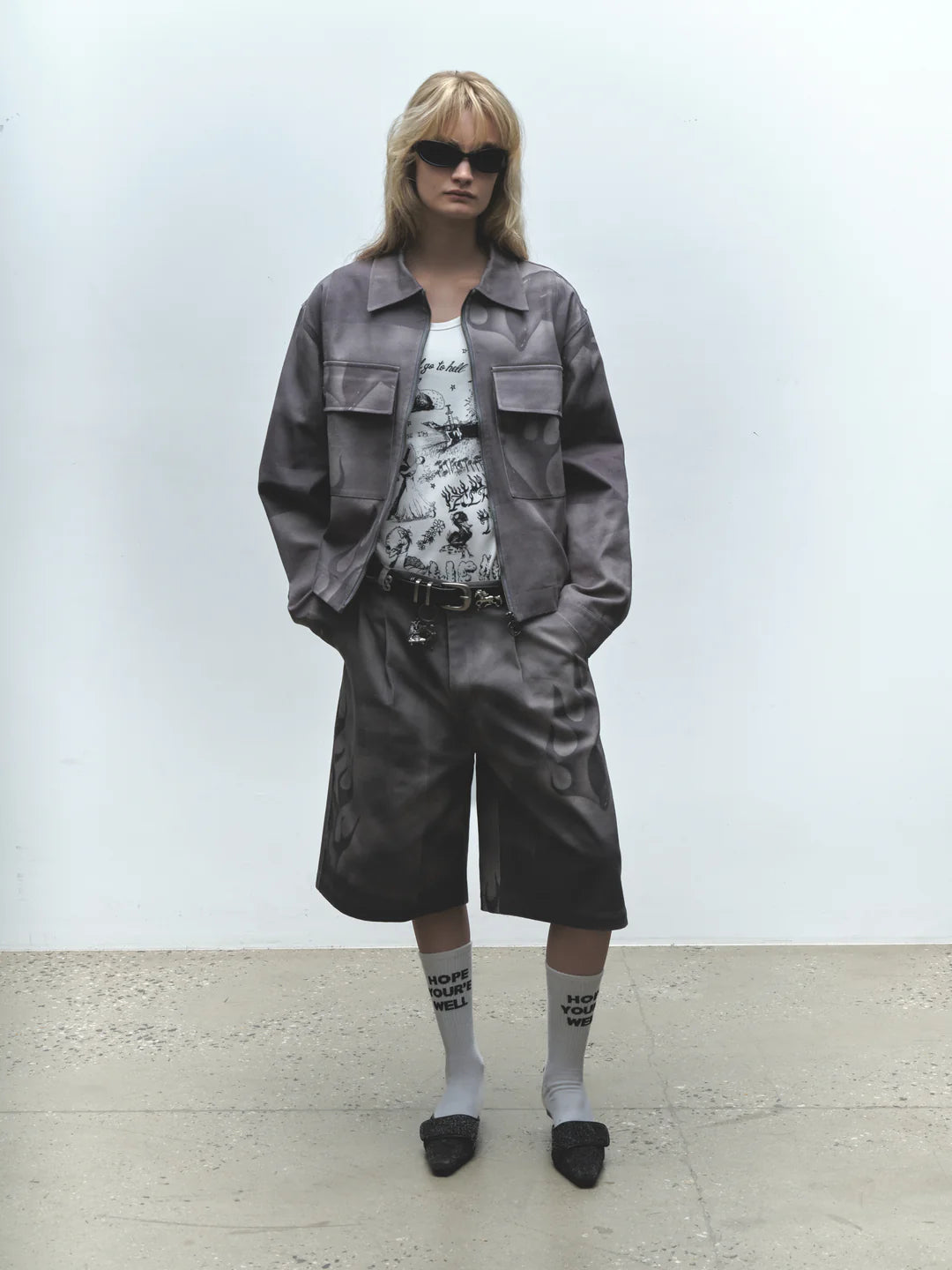 Flaming Dolphin Jorts | Grey Denim