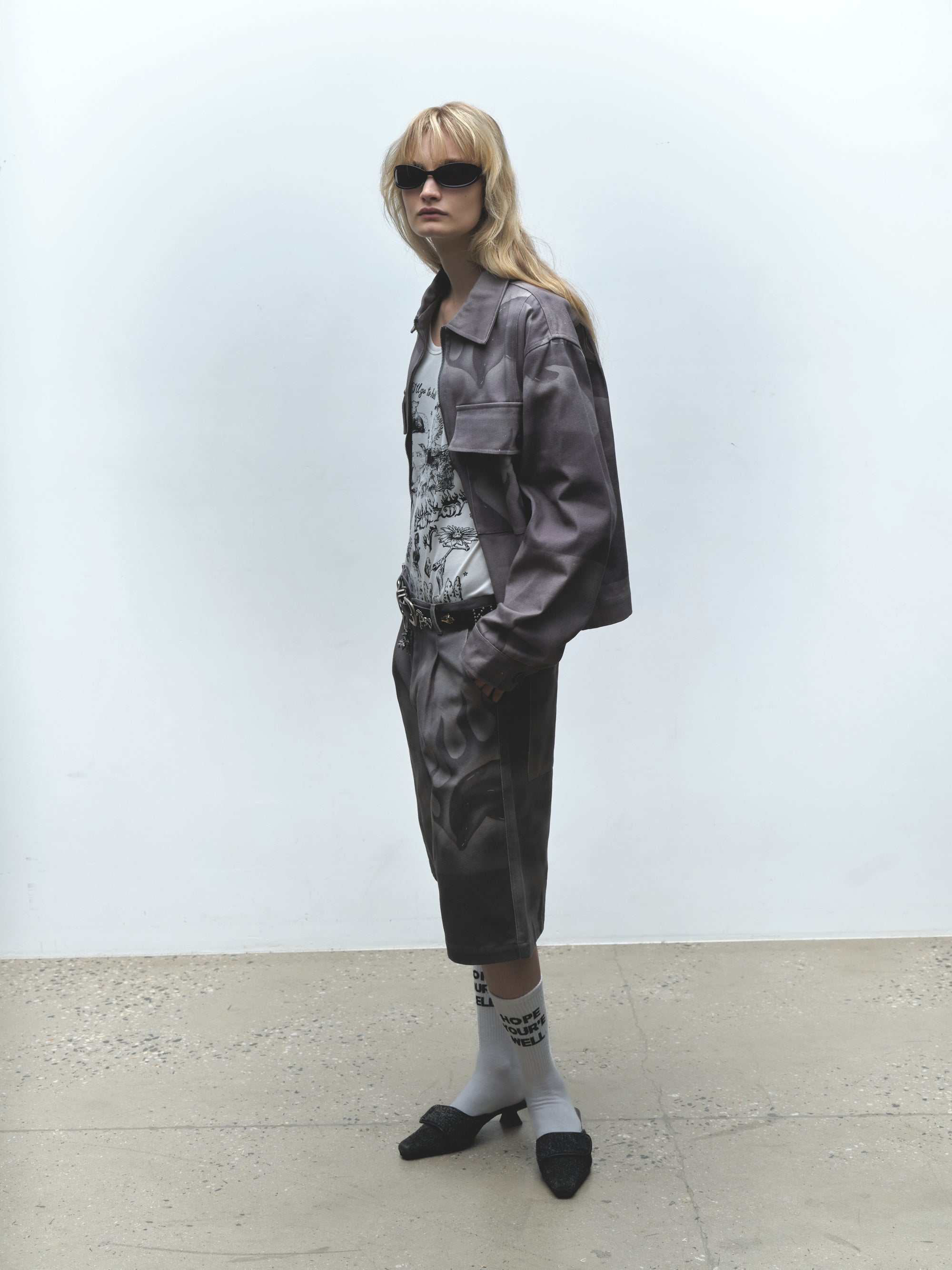 Flaming Dolphins Trucker Jacket | Grey Denim
