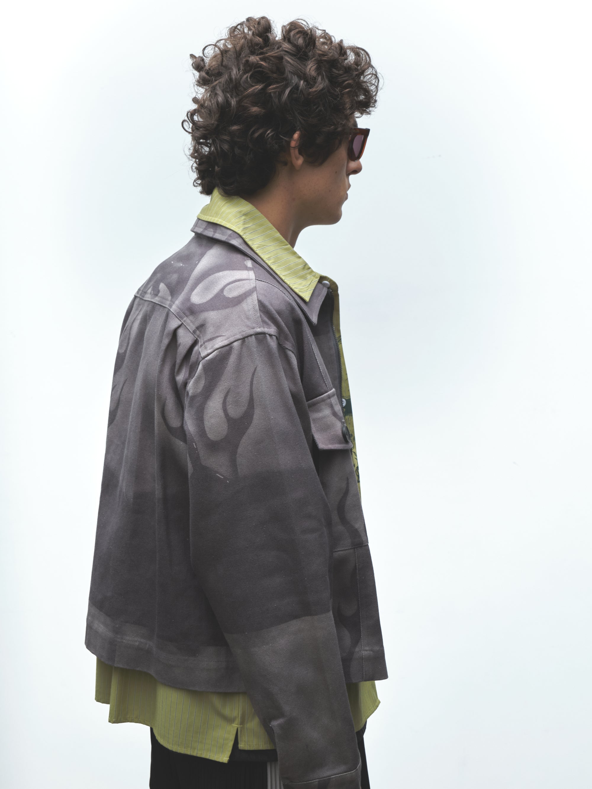 Flaming Dolphins Trucker Jacket | Grey Denim