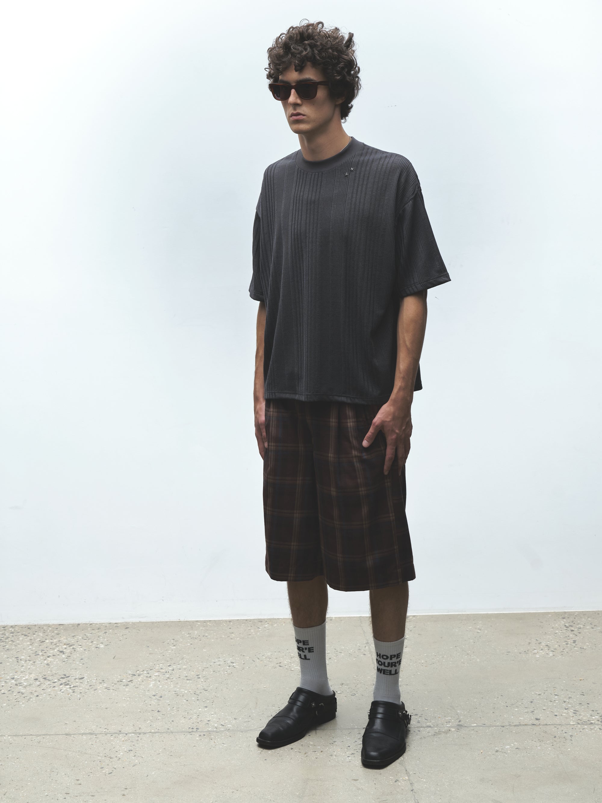 Stripe Knit Ss Tee | Charcoal