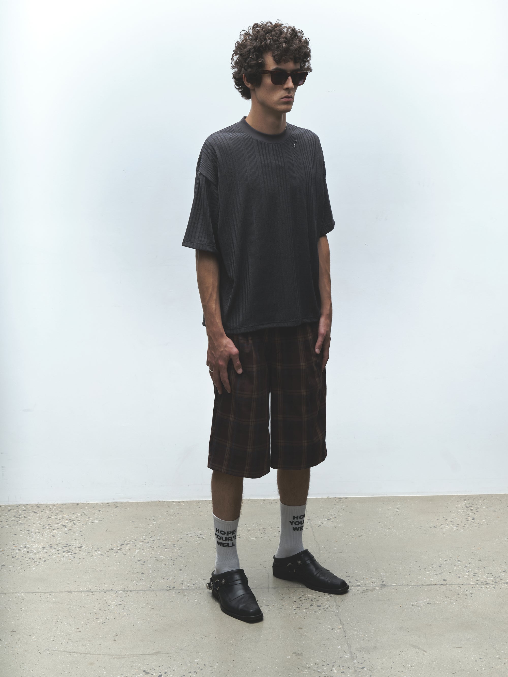 Stripe Knit Ss Tee | Charcoal