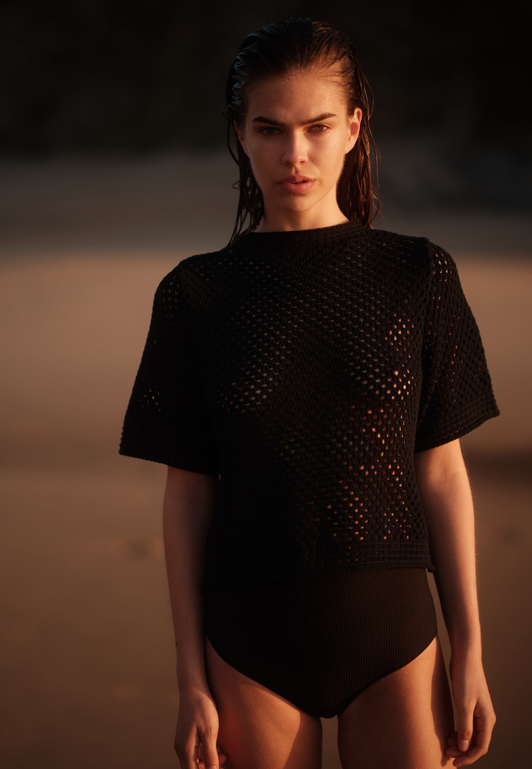 Lily Crochet T-Shirt | Black