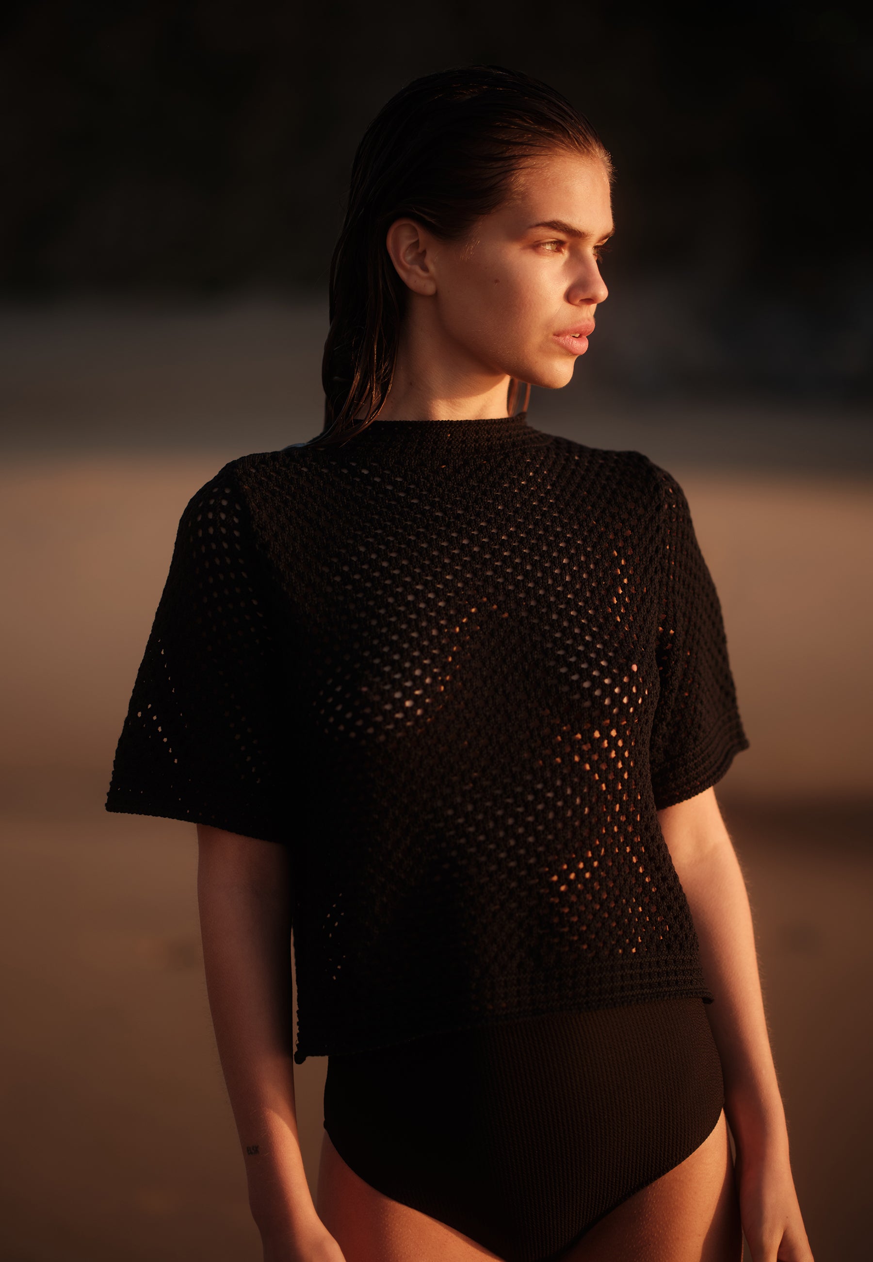 Lily Crochet T-Shirt | Black