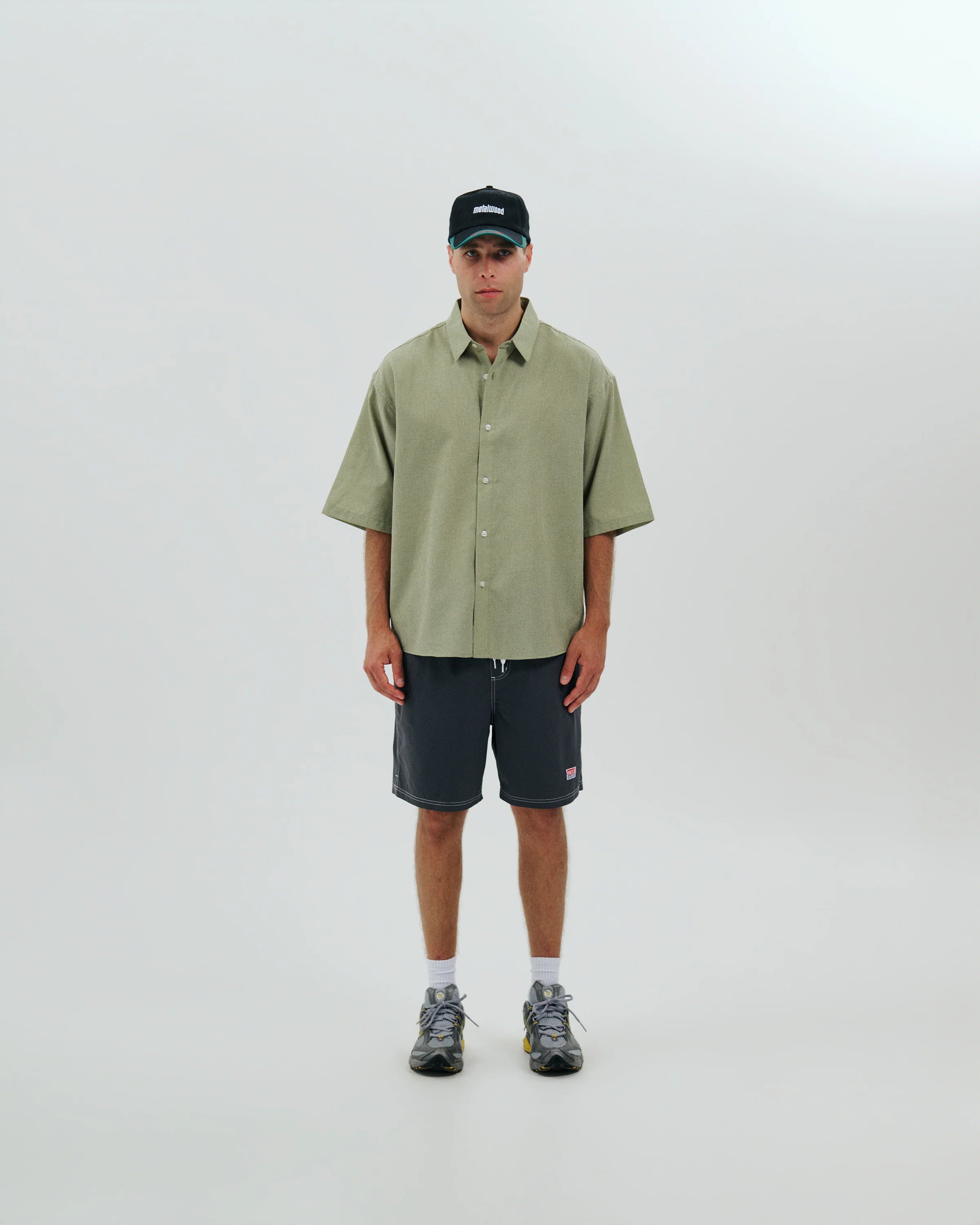 Micro Grid Oversized Button Up Shirt | Green