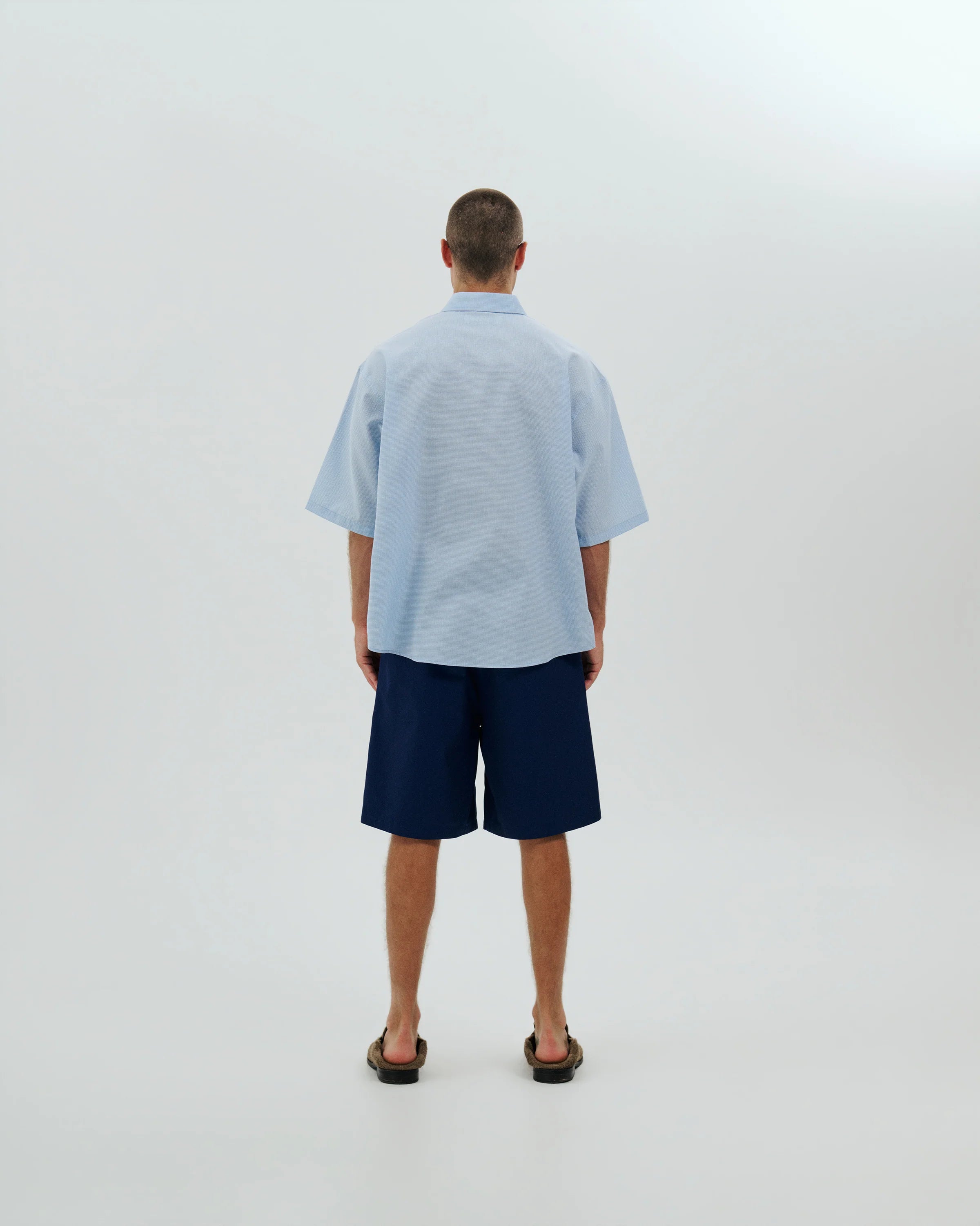 Micro Grid Oversized Button Up Shirt | Sky