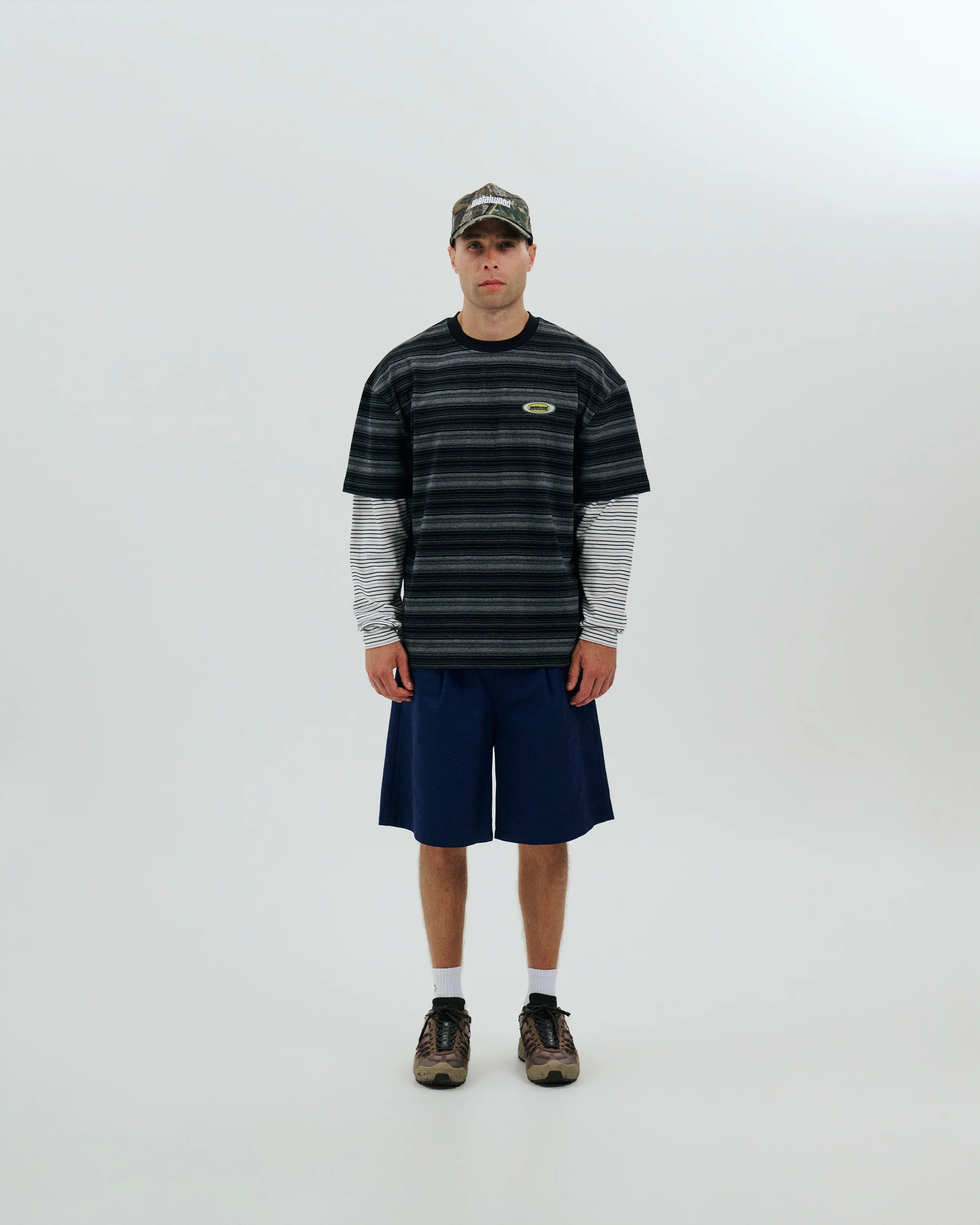 Double Layer Striped T-shirt | Black