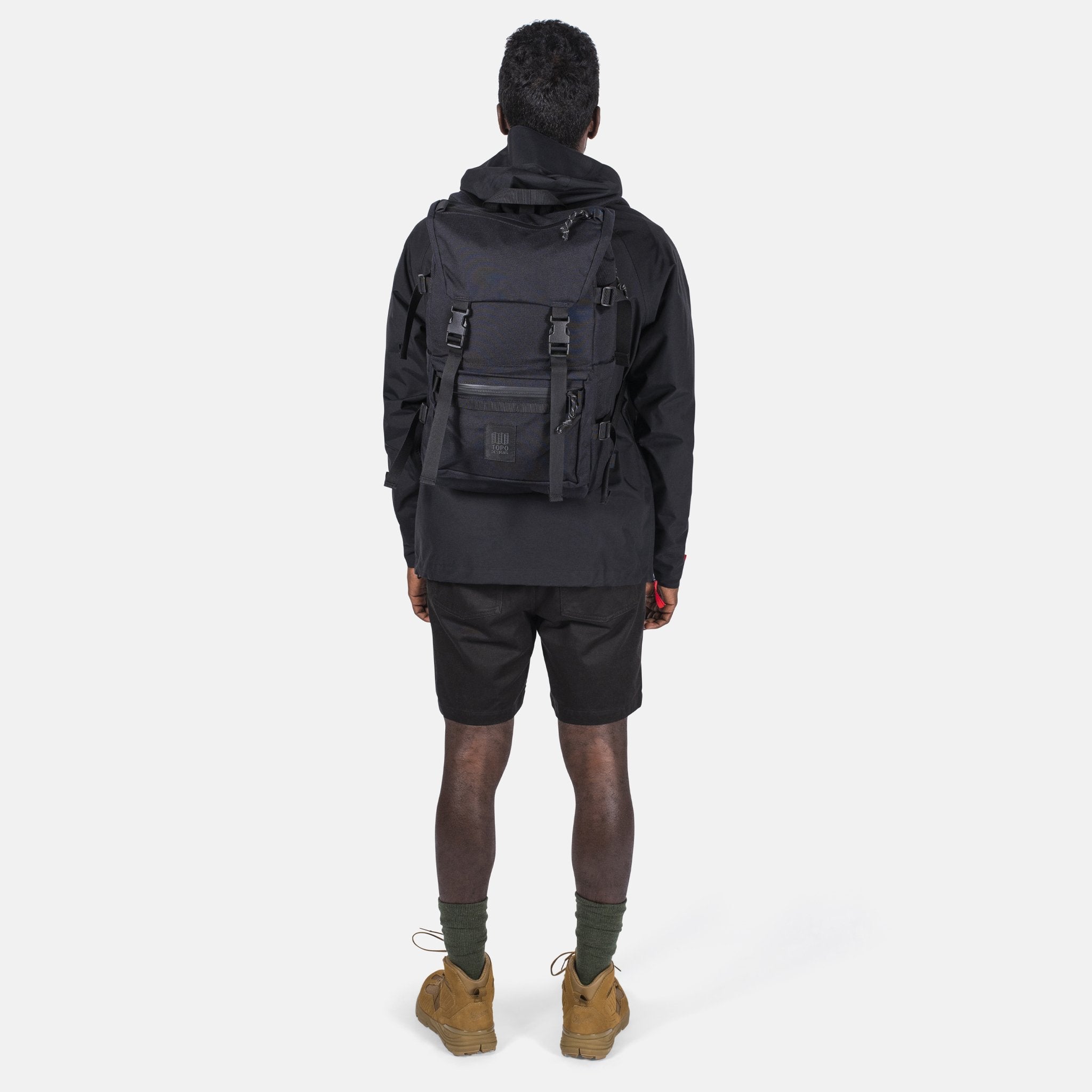 Back Model Shot of the Topo Designs Rover Pack Tech in Black