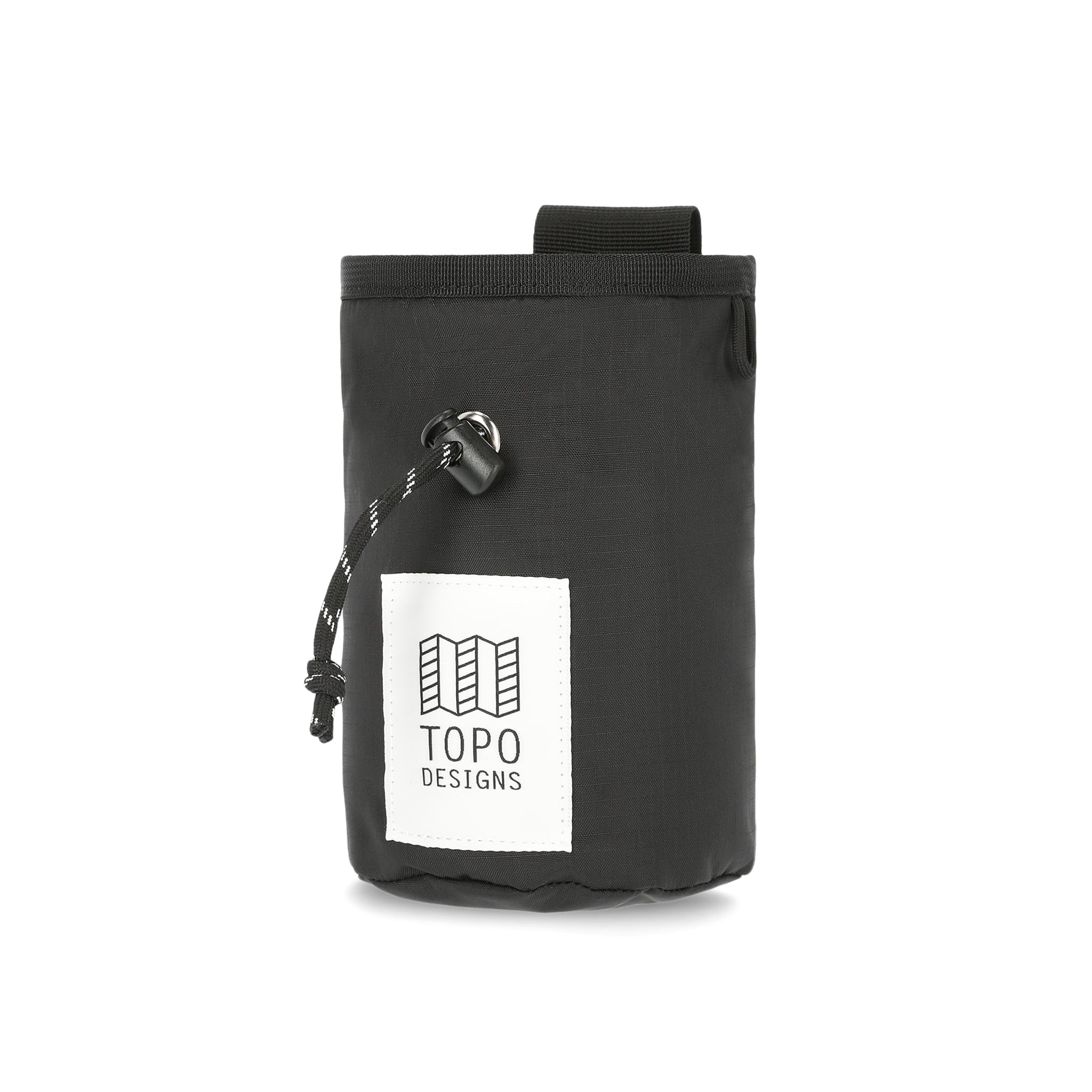Topo Designs Mountain Chalk Bag for rock climbing and bouldering in lightweight recycled black nylon.
