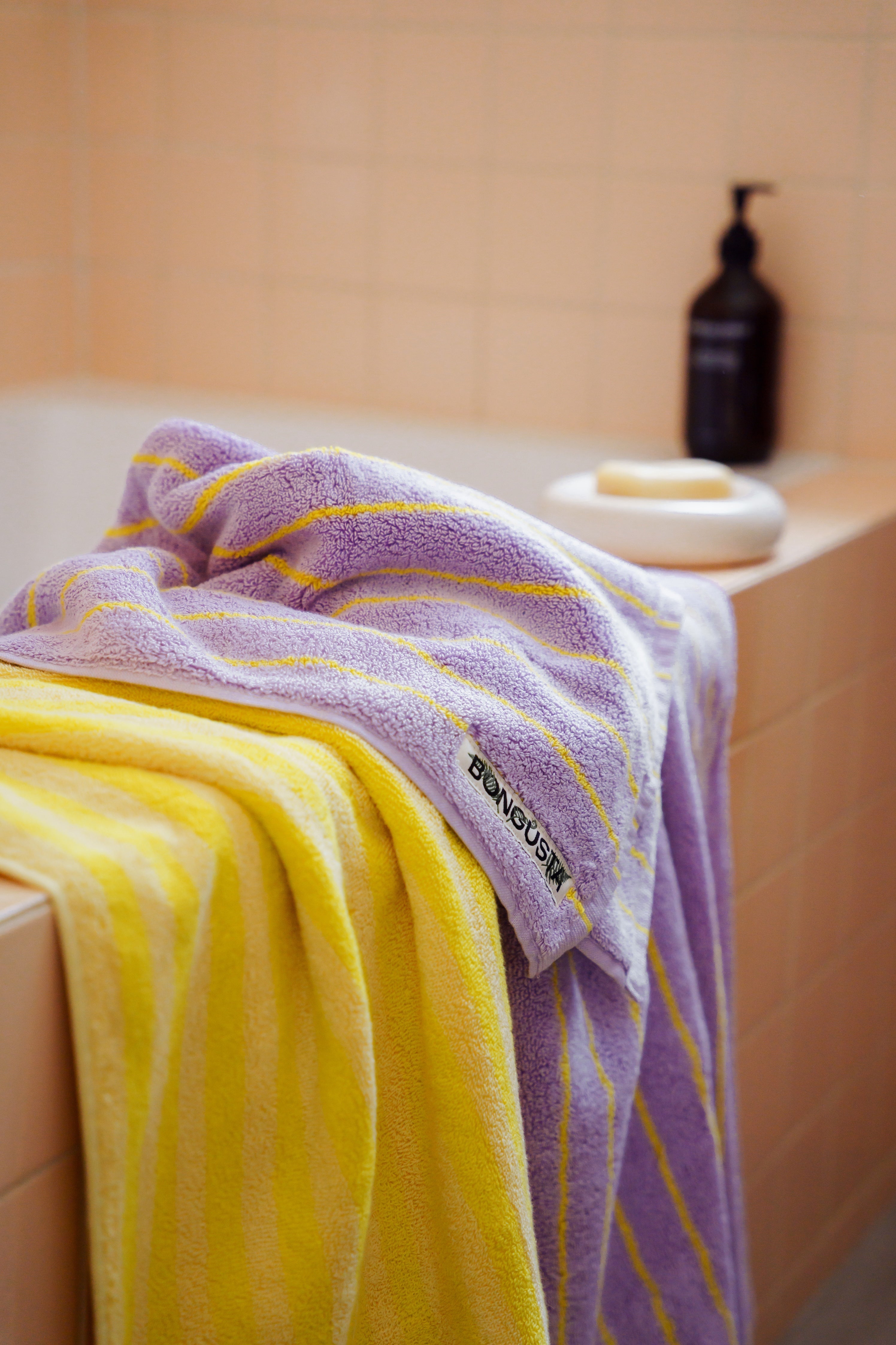 Naram Towels, lilac & neon yellow