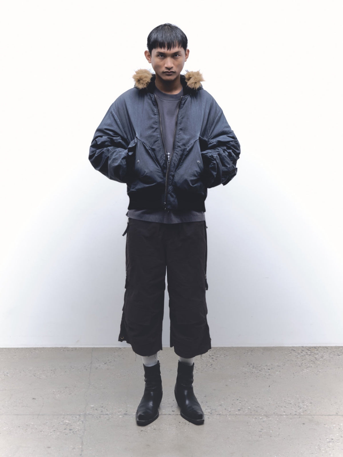 Fur Hood Bomber | Black