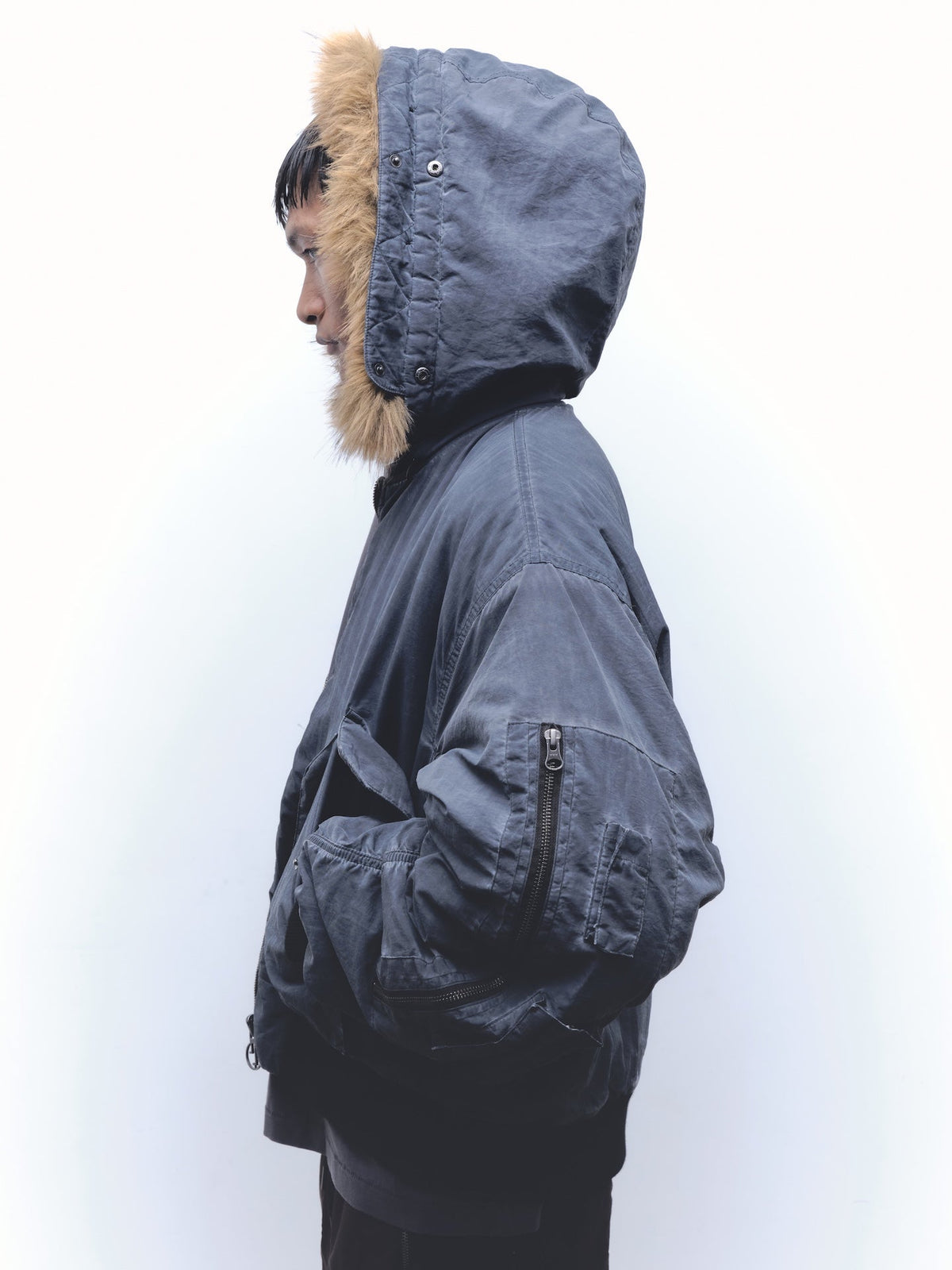 Fur Hood Bomber | Black