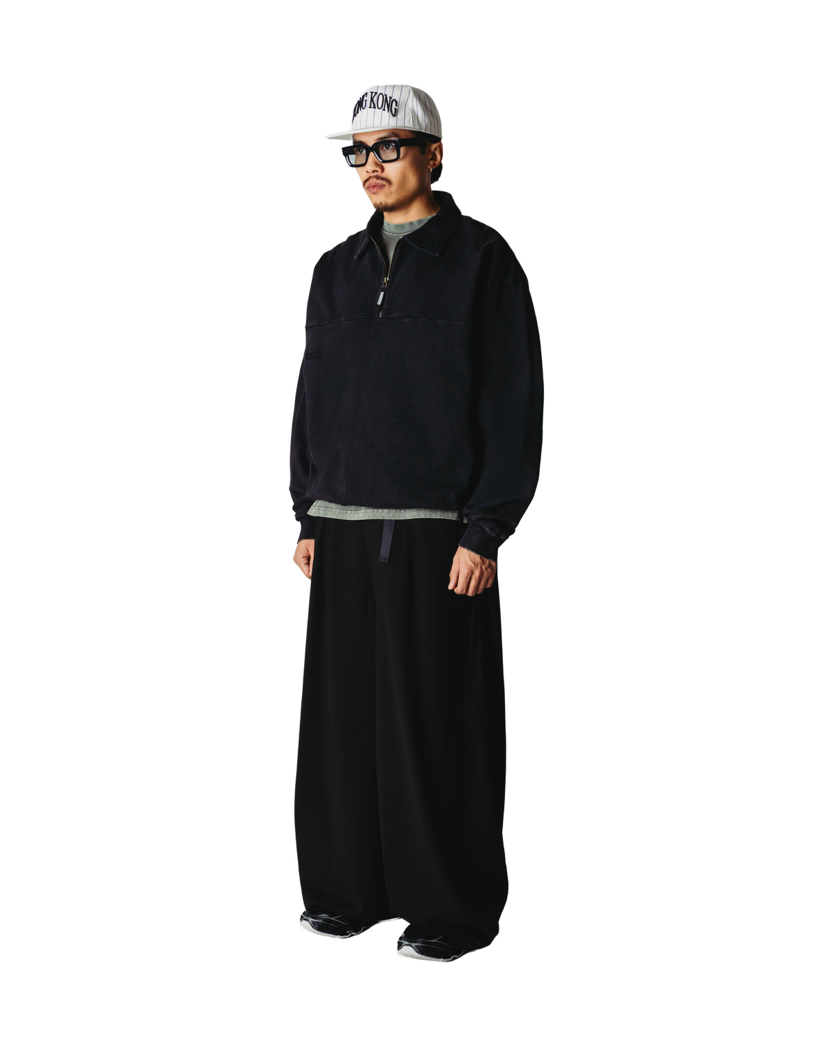 Loke Washed Zip Polo | Black