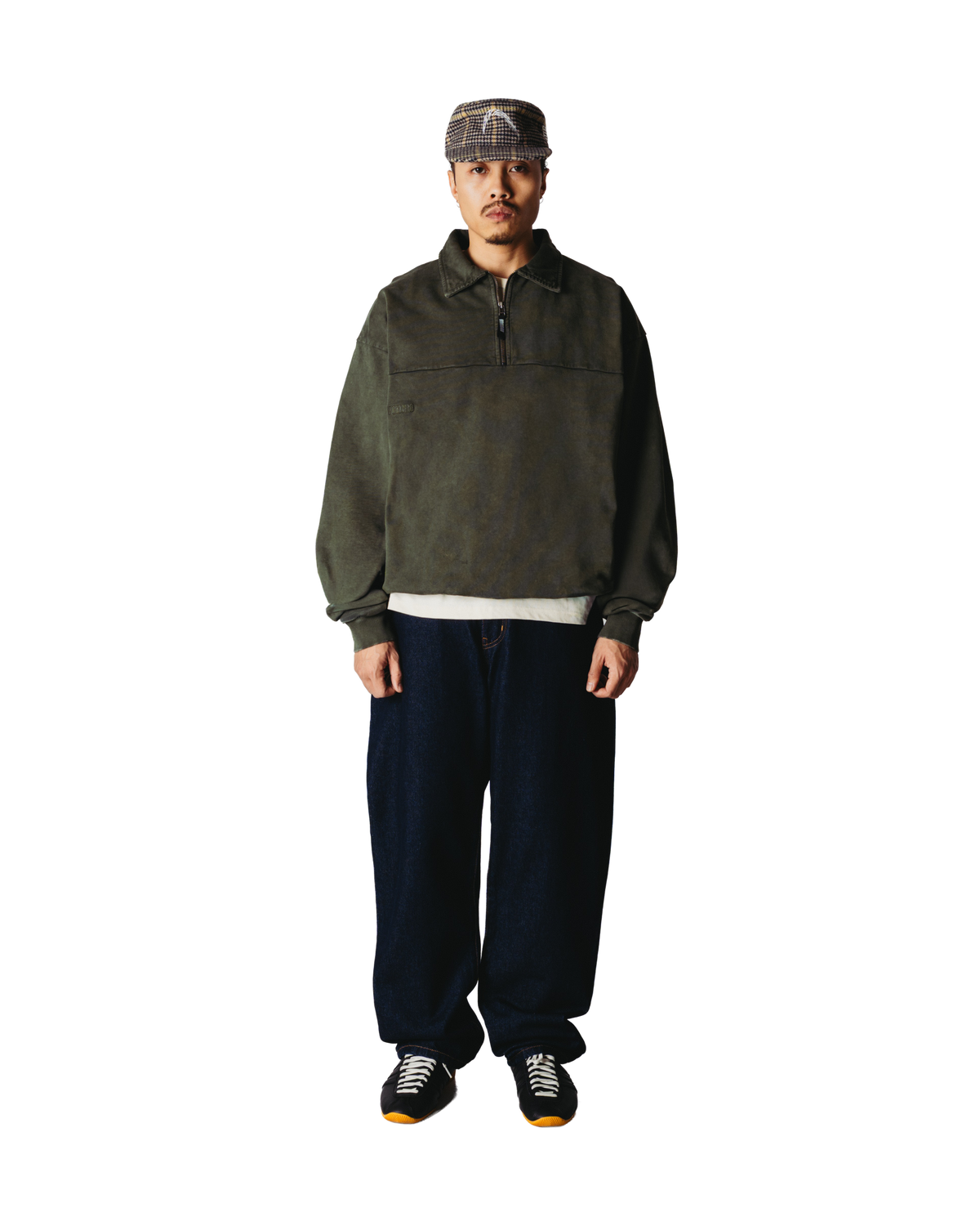 Loke Washed Zip Polo | Dark Olive