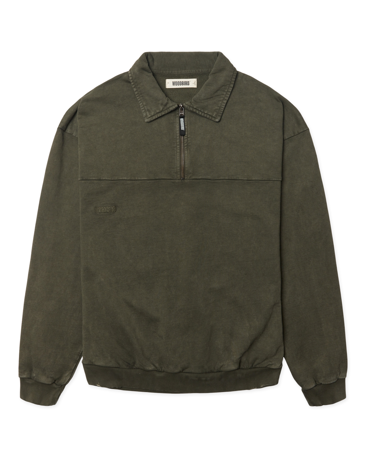 Loke Washed Zip Polo | Dark Olive