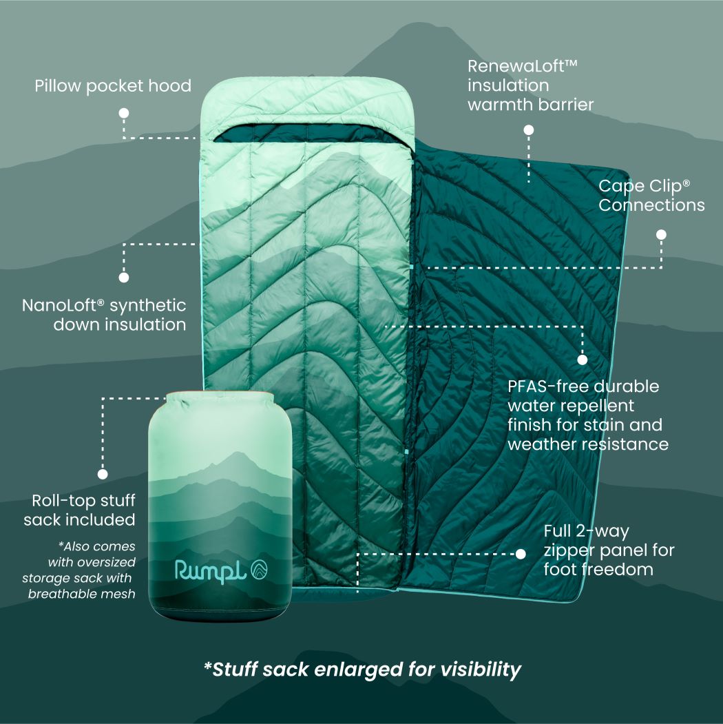 Rumpl Wrap Sack 20° Sleeping Bag - Cascade Fade The Wrap Sack 20° Sleeping Bag - Cascade Fade | Rumpl Wrap Sack