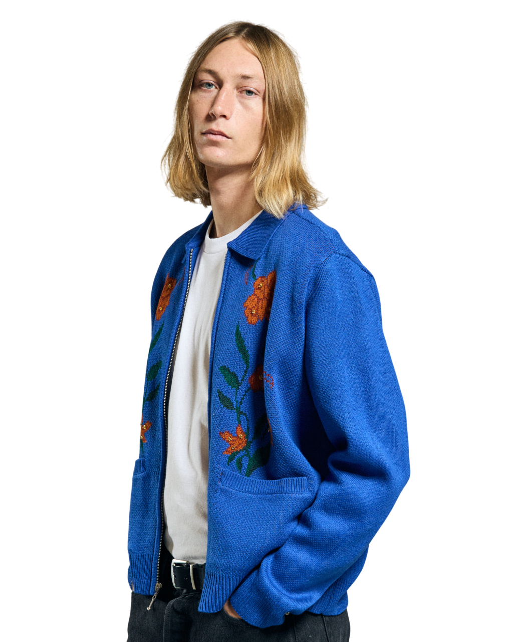 Floral Zip Cardigan | Surf Blue