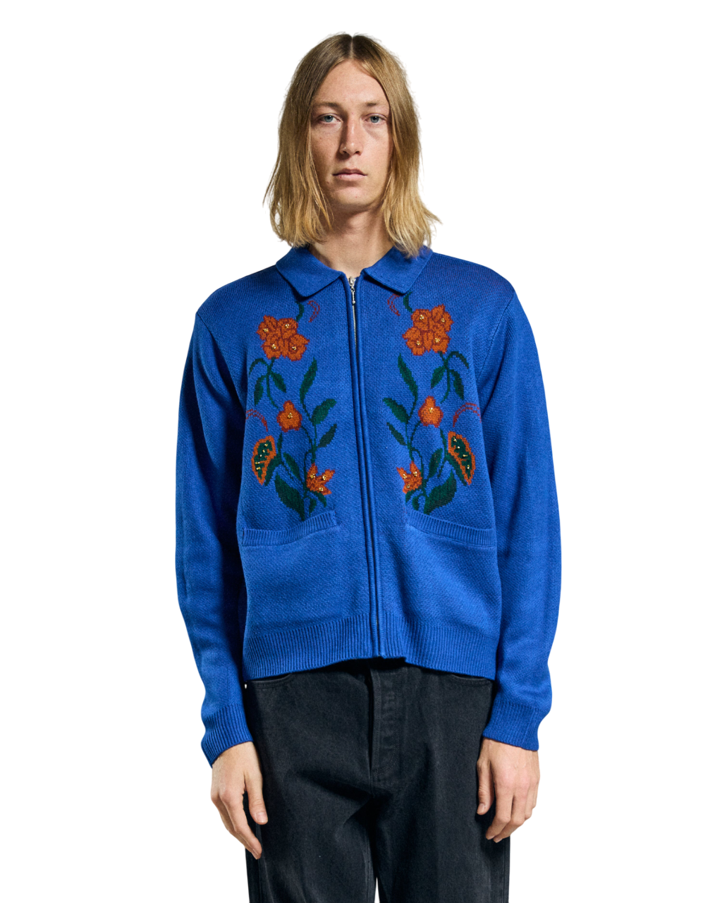Floral Zip Cardigan | Surf Blue