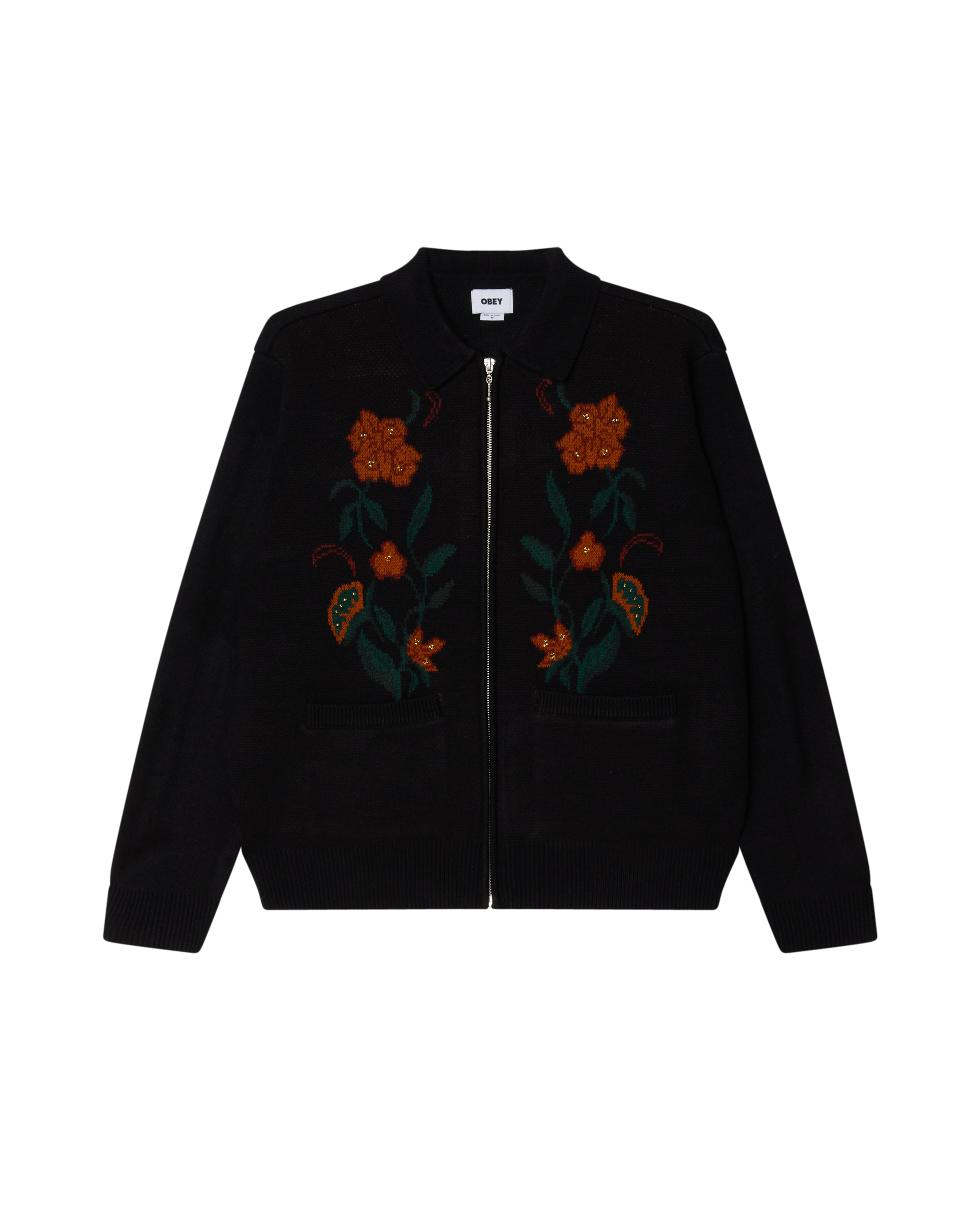 obey-floral-zip-cardigan-black