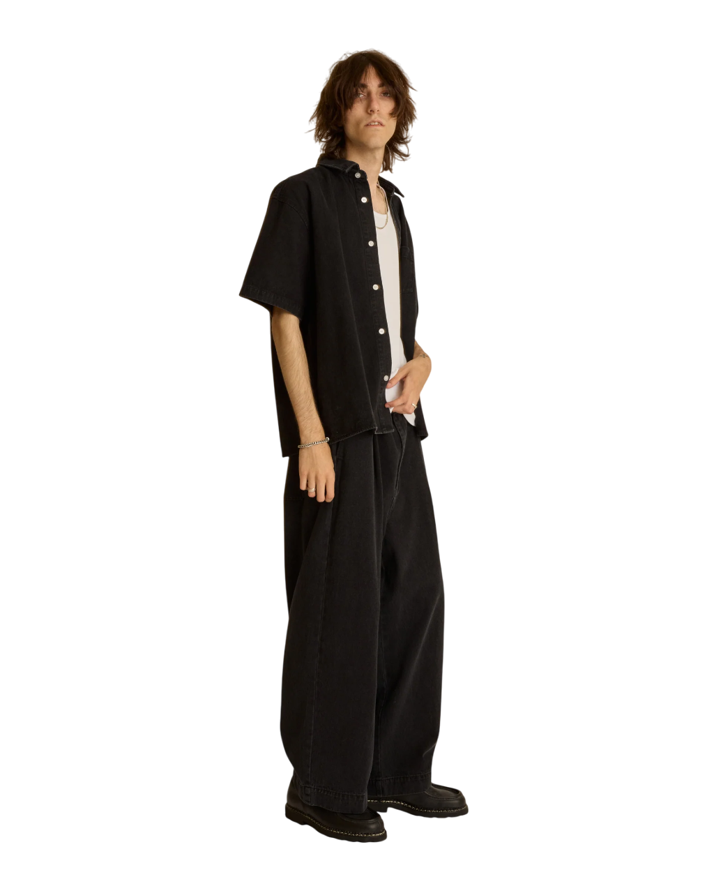 Oliver Denim Pleated Pant | Faded Black