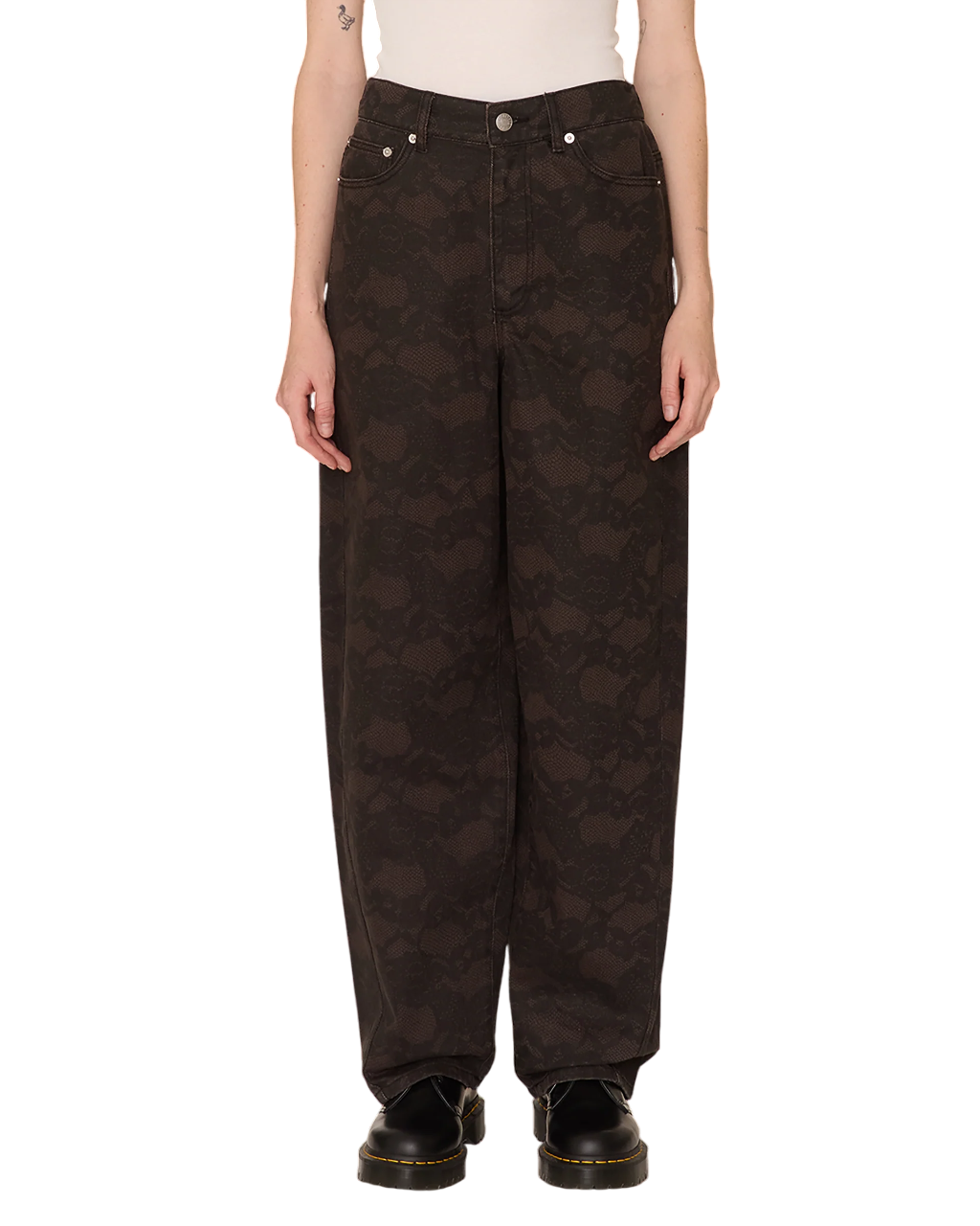 Leah III Printed Baggy 5 Pocket Pant | Chocolate