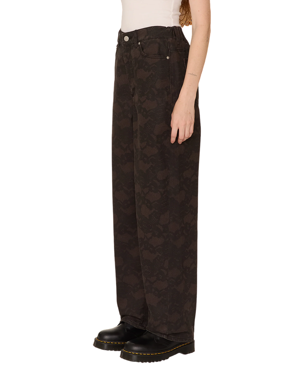 Leah III Printed Baggy 5 Pocket Pant | Chocolate
