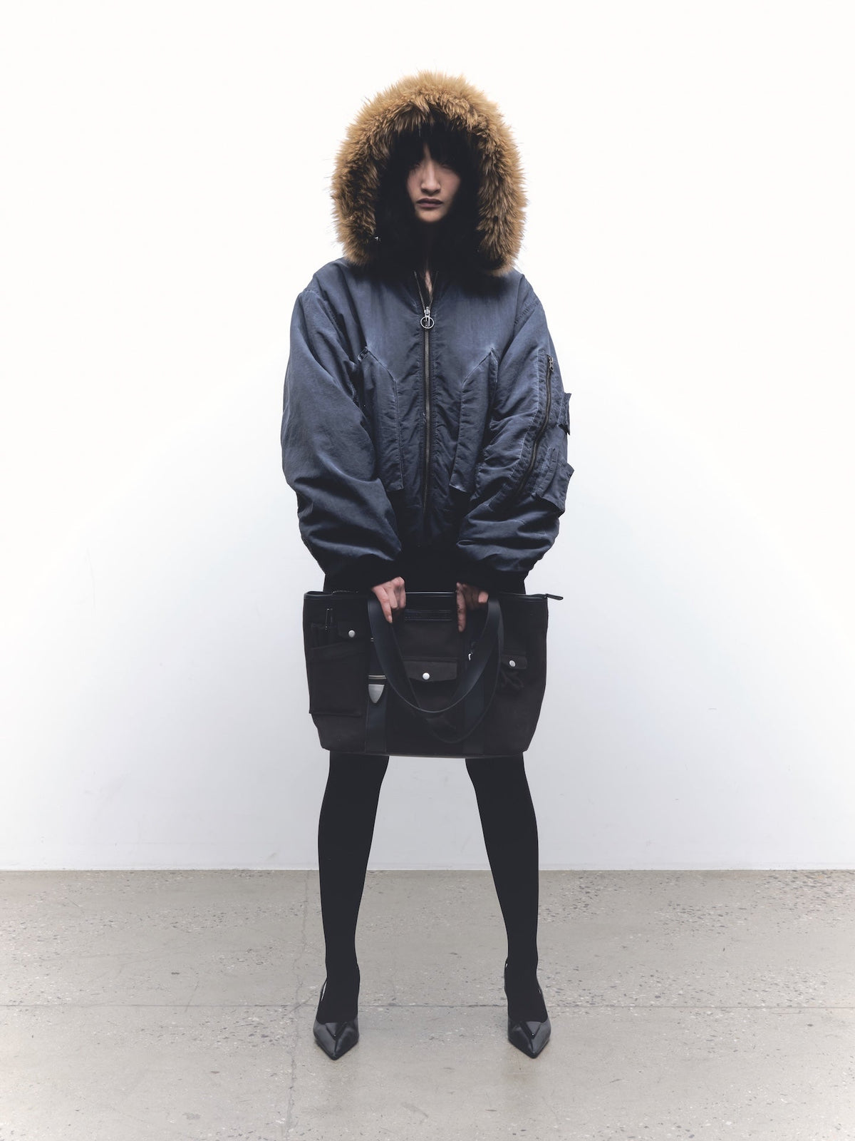 Fur Hood Bomber | Black