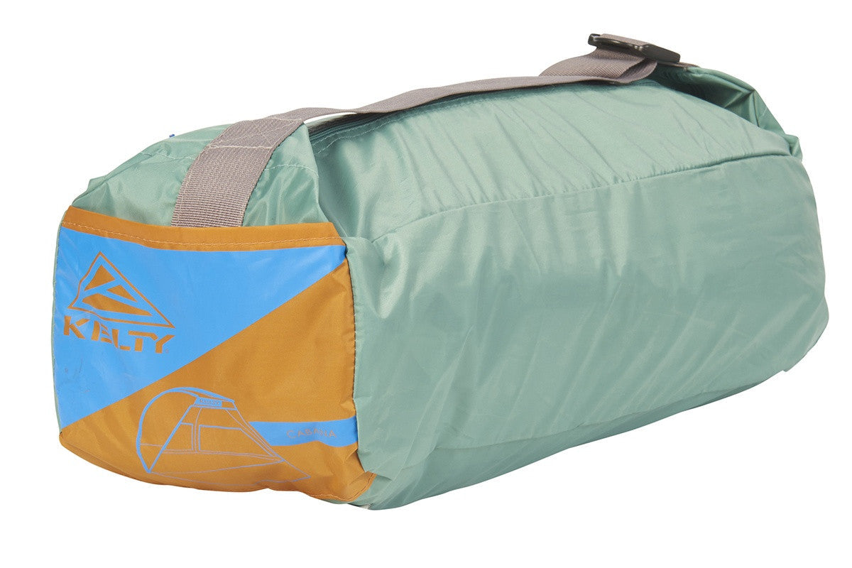 Kelty Cabana shelter, shown packed inside green stuff sack