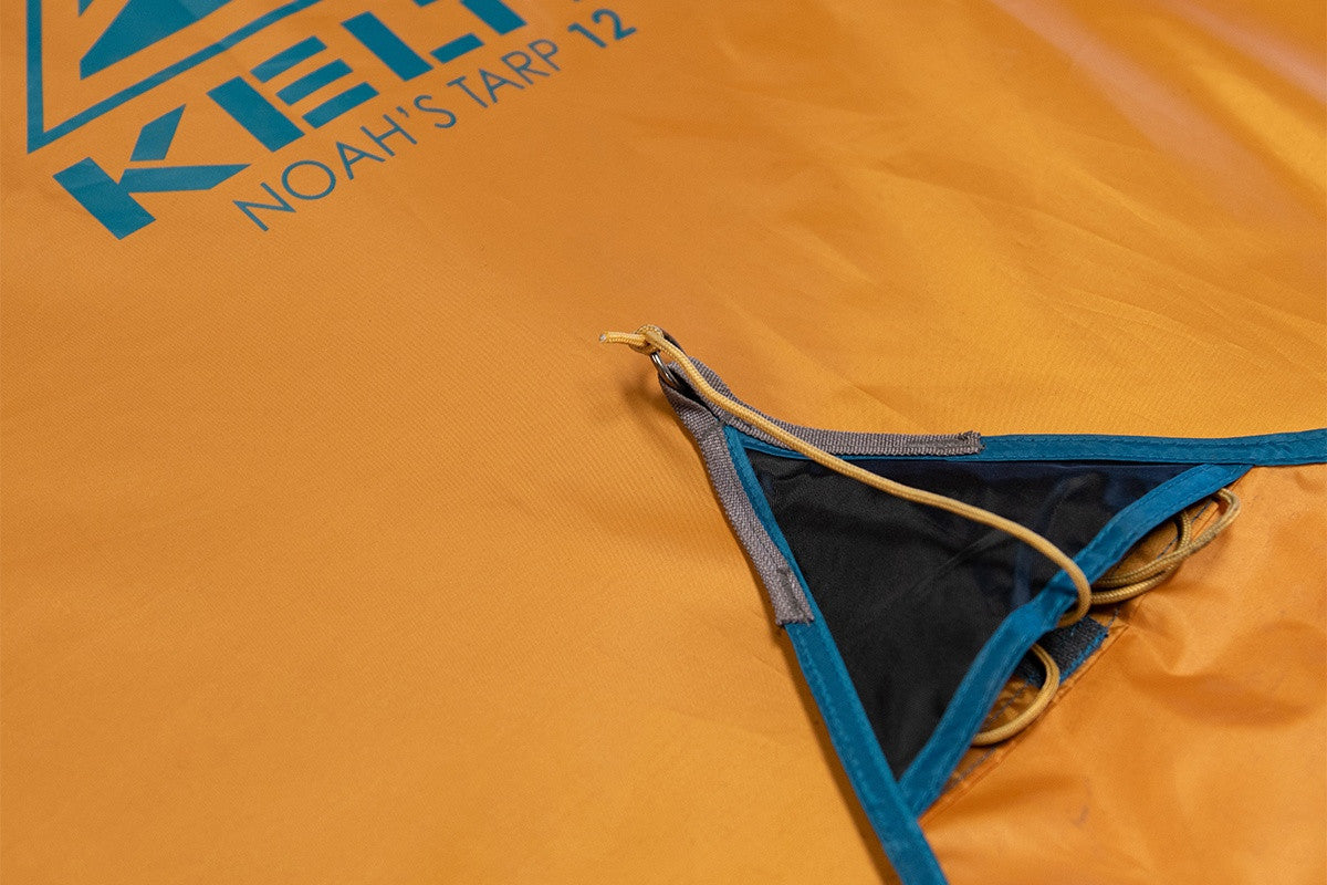 Close up of Kelty Noah's Tarp 12, showing pocket for guyline