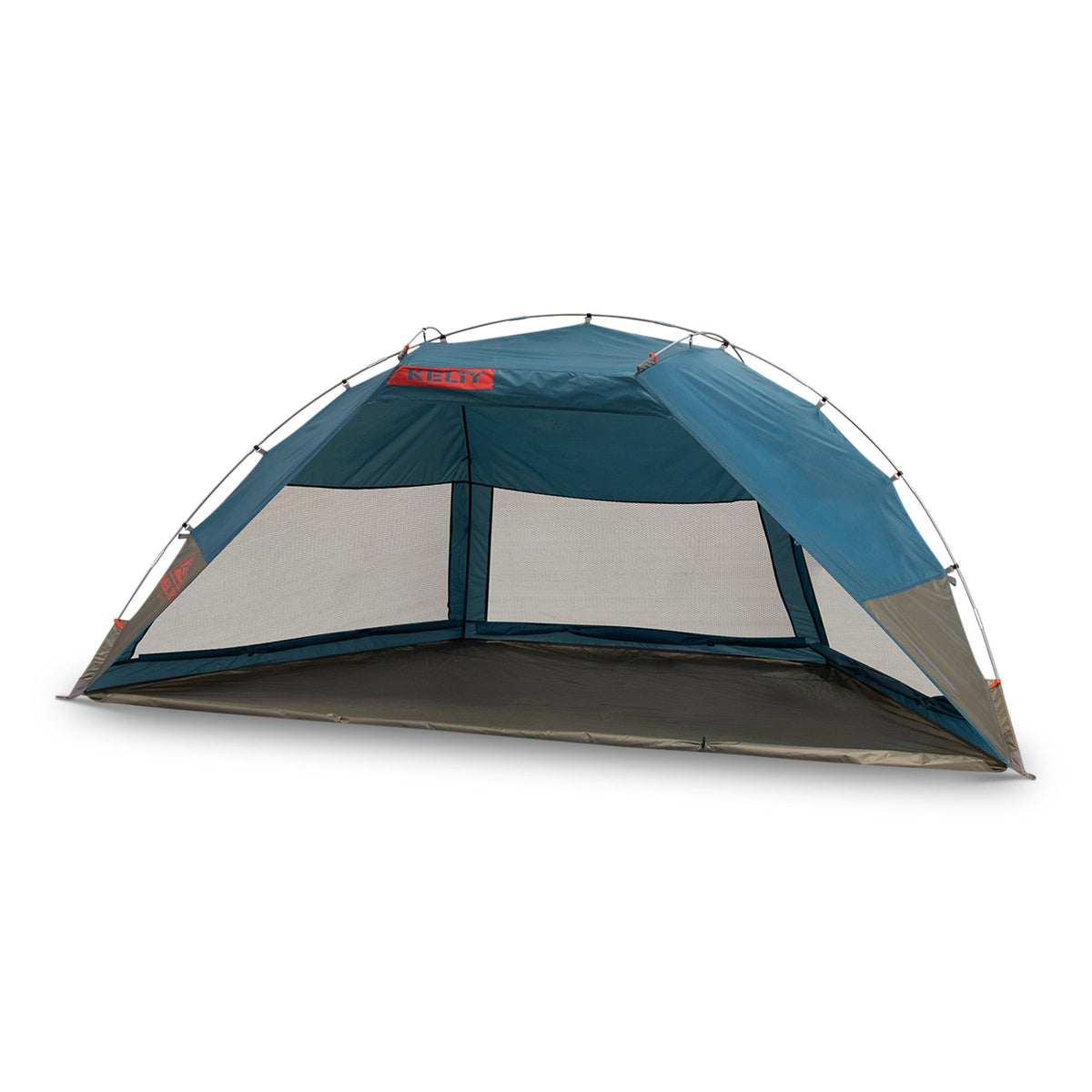 Blue cabana shelter, front window open.
