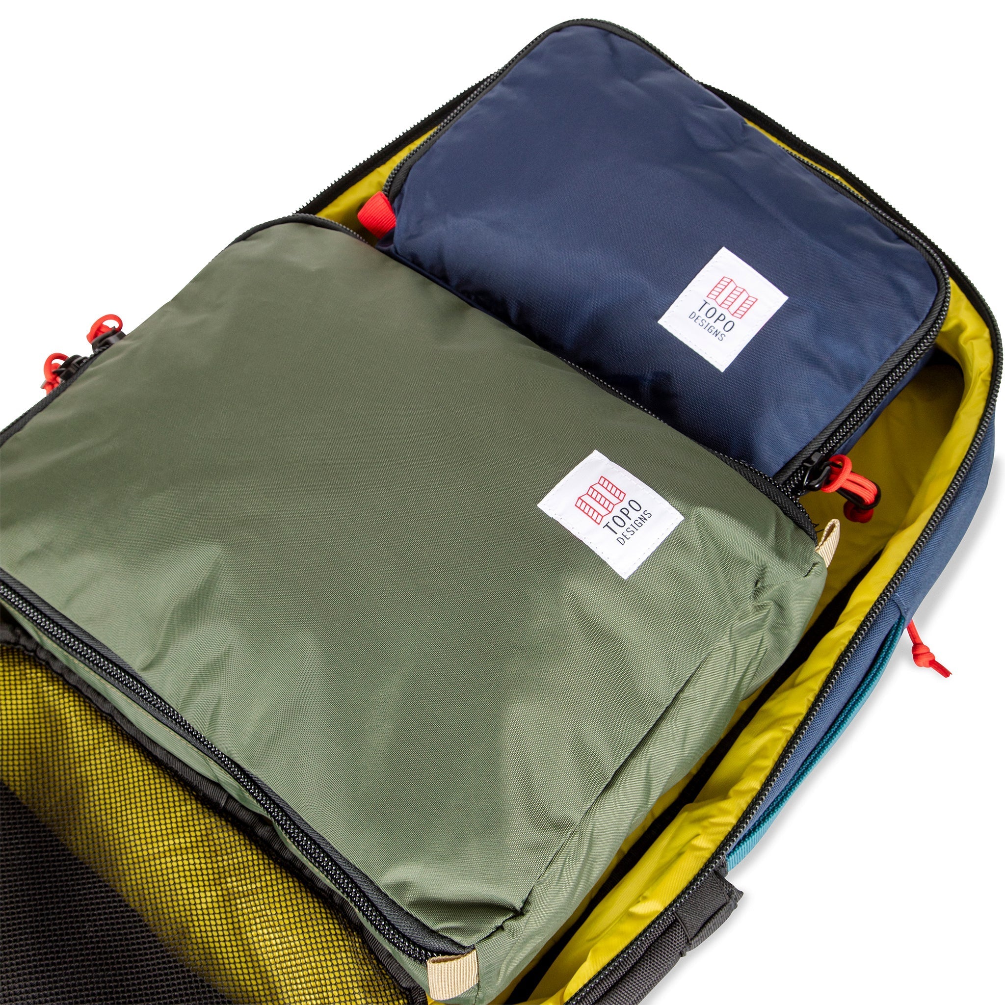 Pack Bags inside Topo Designs Global Travel Bag 30L Durable Carry On Convertible Laptop Travel Backpack.