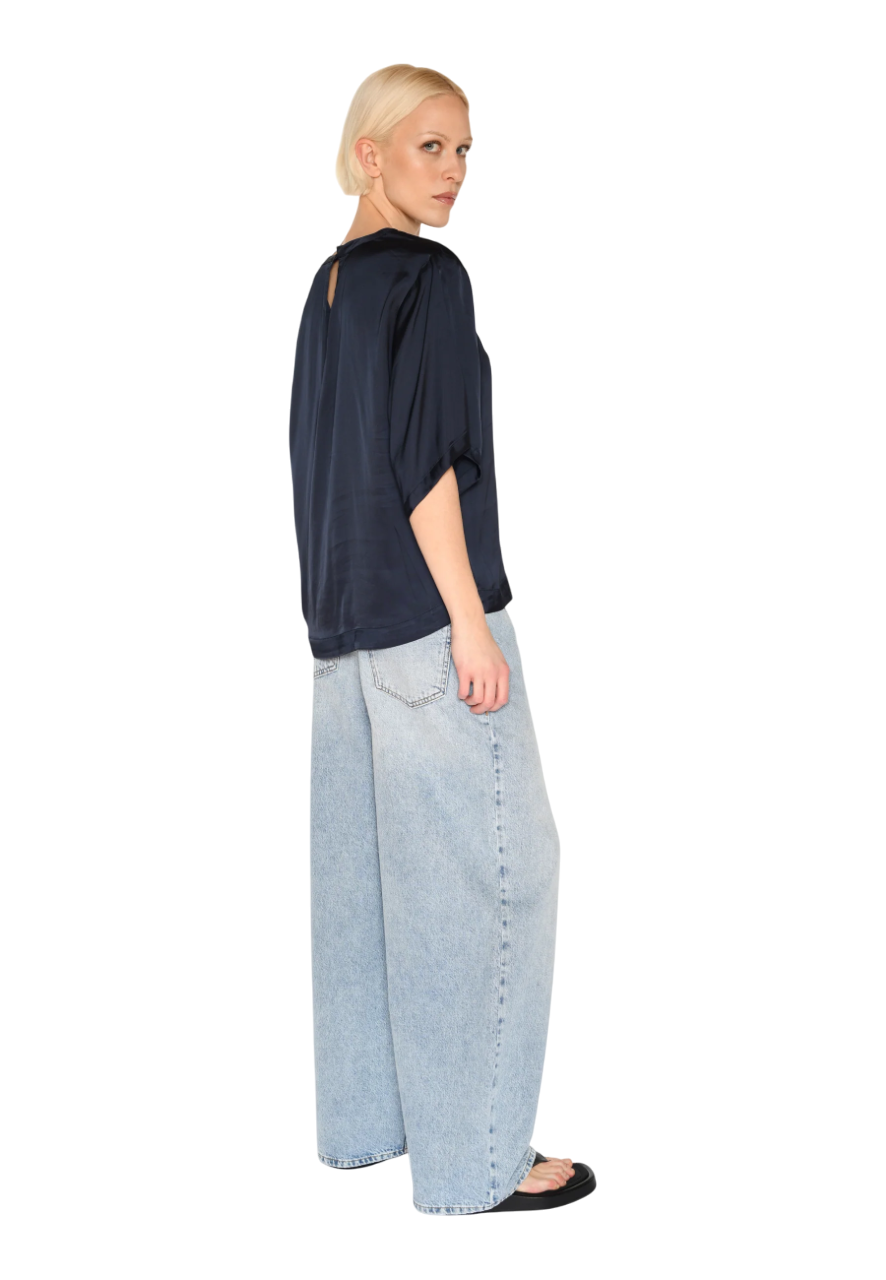 Janey Short Sleeved Satin Blouse | Sky Captain