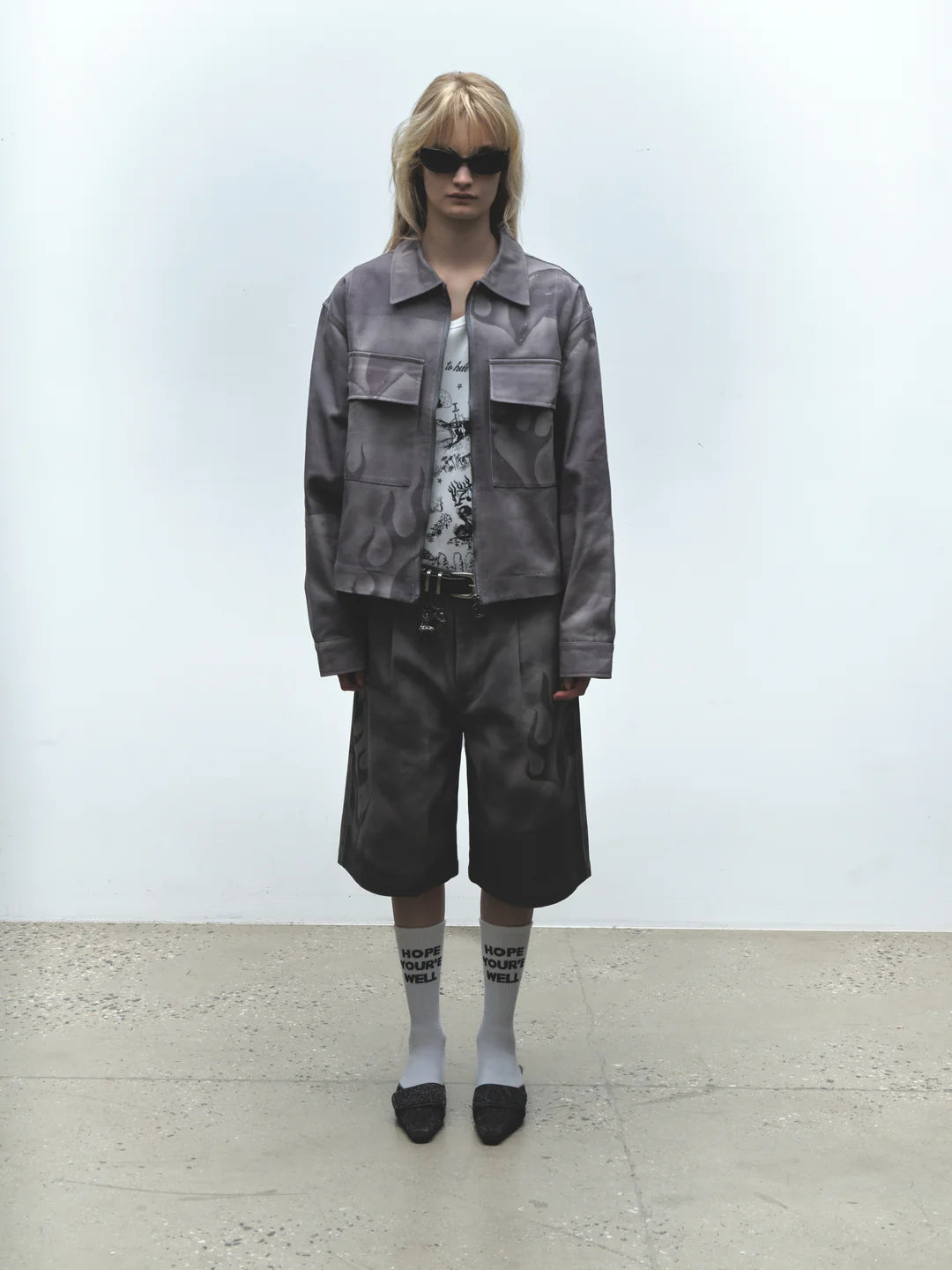 Flaming Dolphin Jorts | Grey Denim