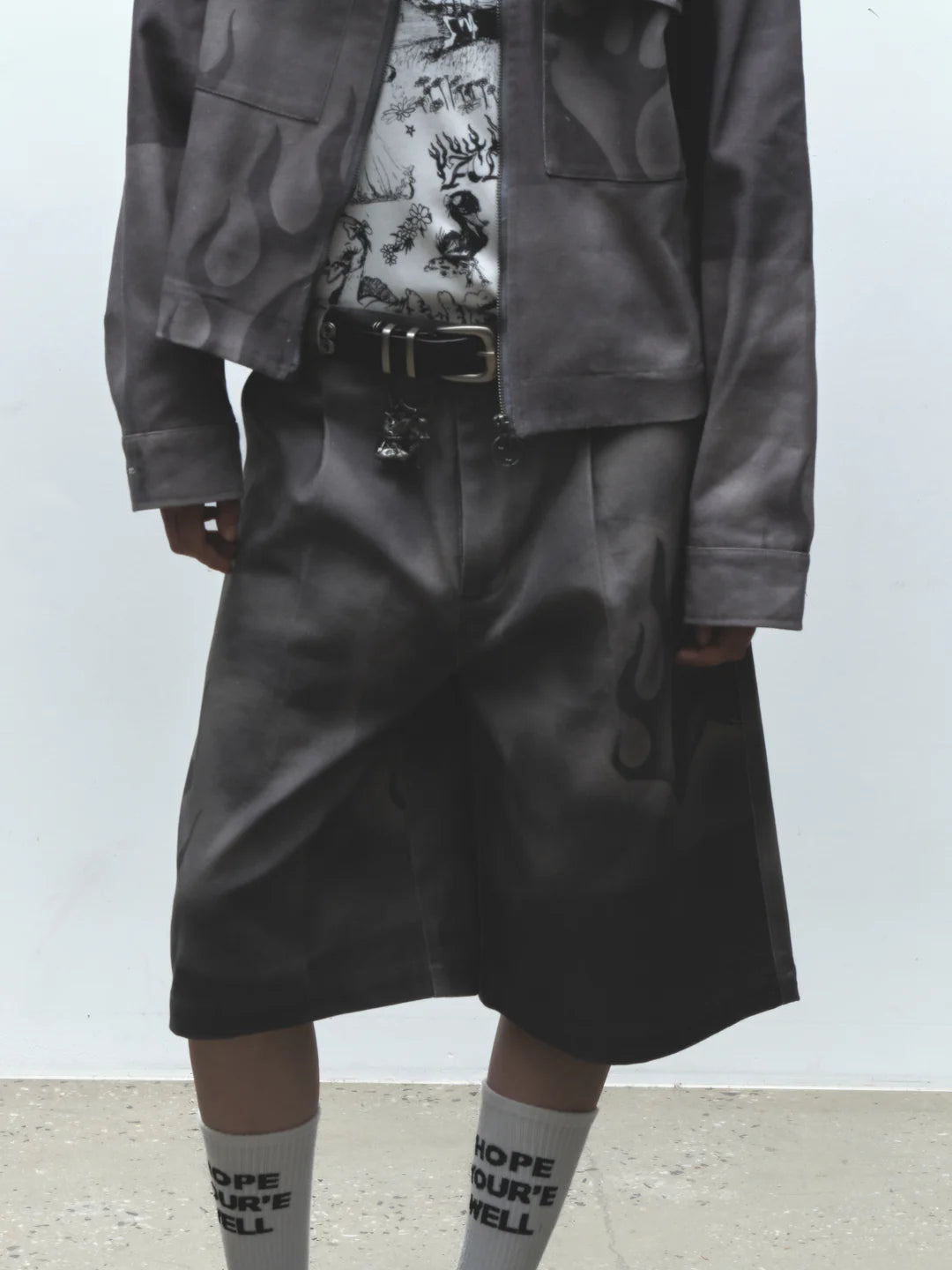 Flaming Dolphin Jorts | Grey Denim