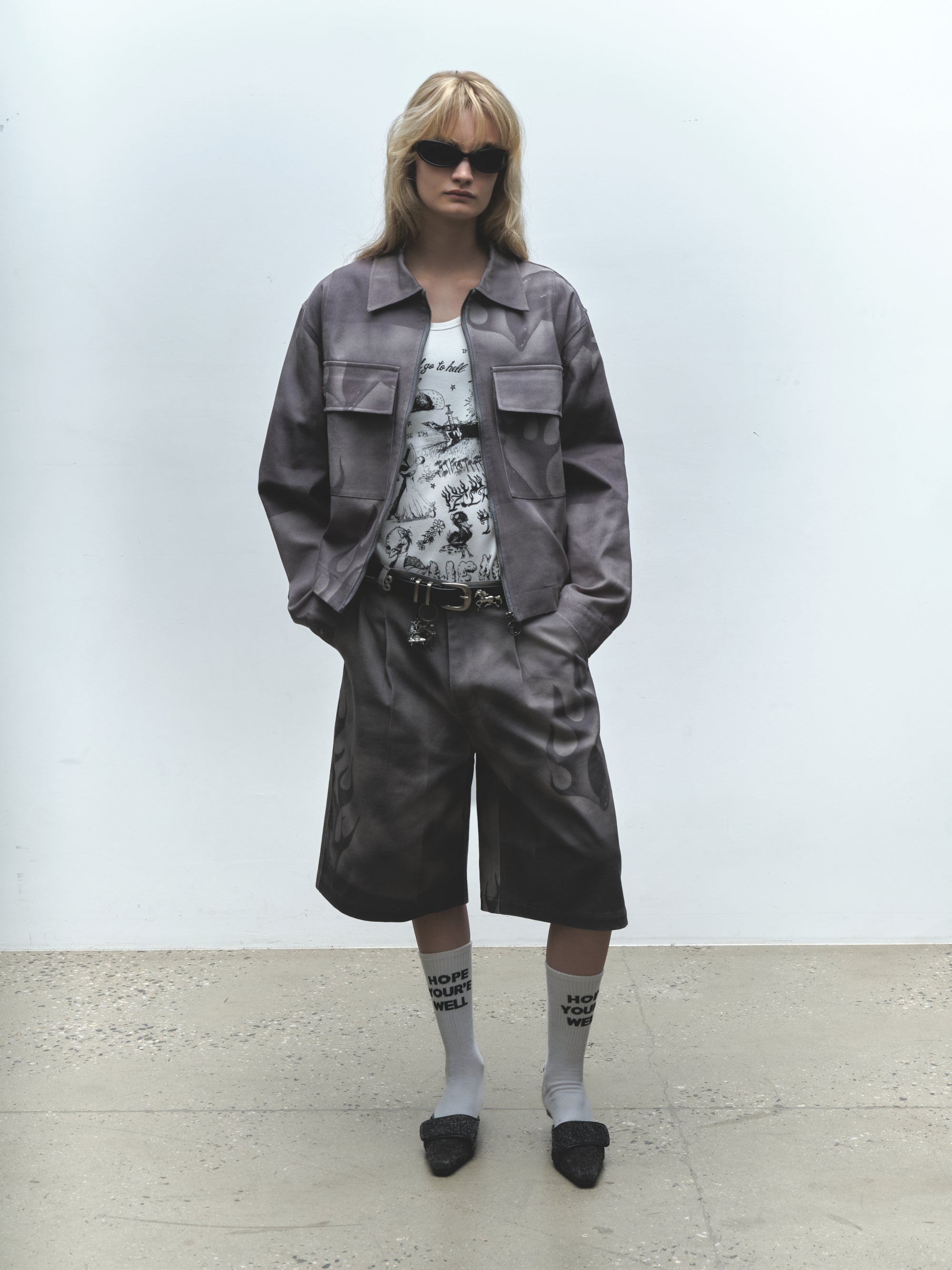 Flaming Dolphins Trucker Jacket | Grey Denim