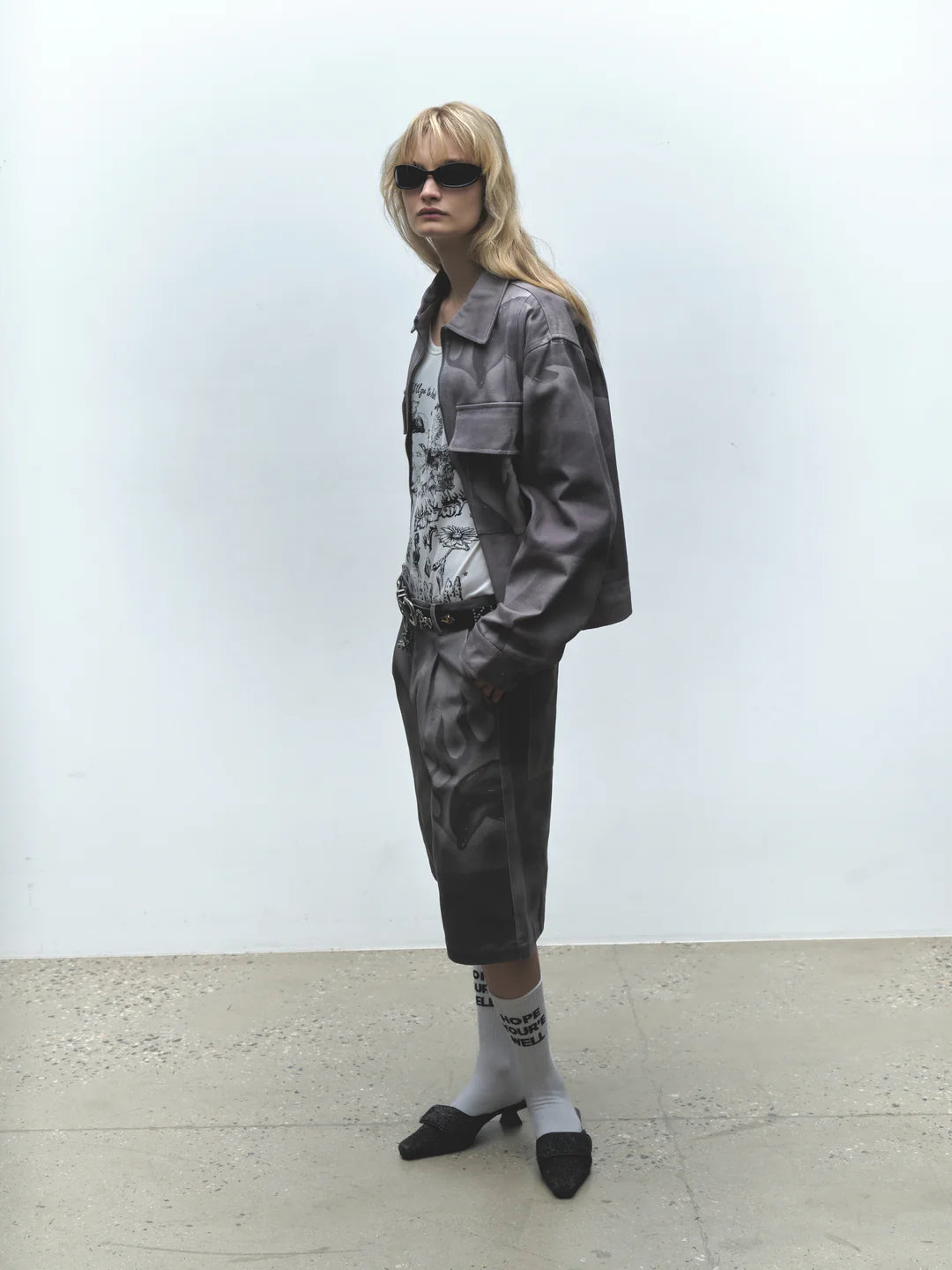 Flaming Dolphin Jorts | Grey Denim