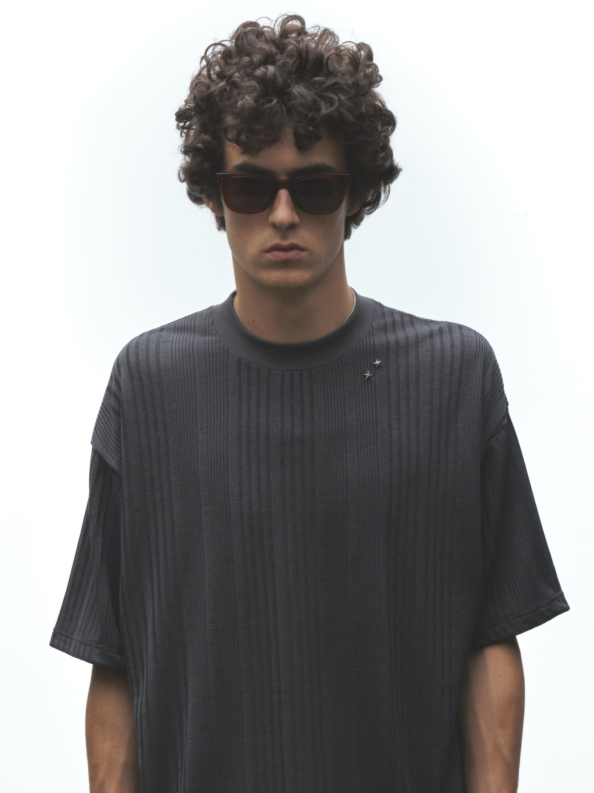 Stripe Knit Ss Tee | Charcoal