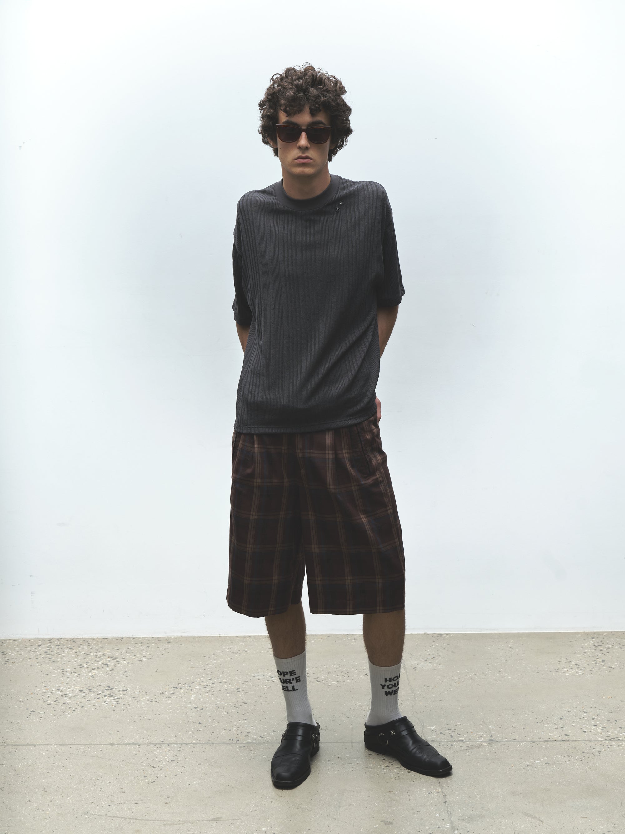Stripe Knit Ss Tee | Charcoal