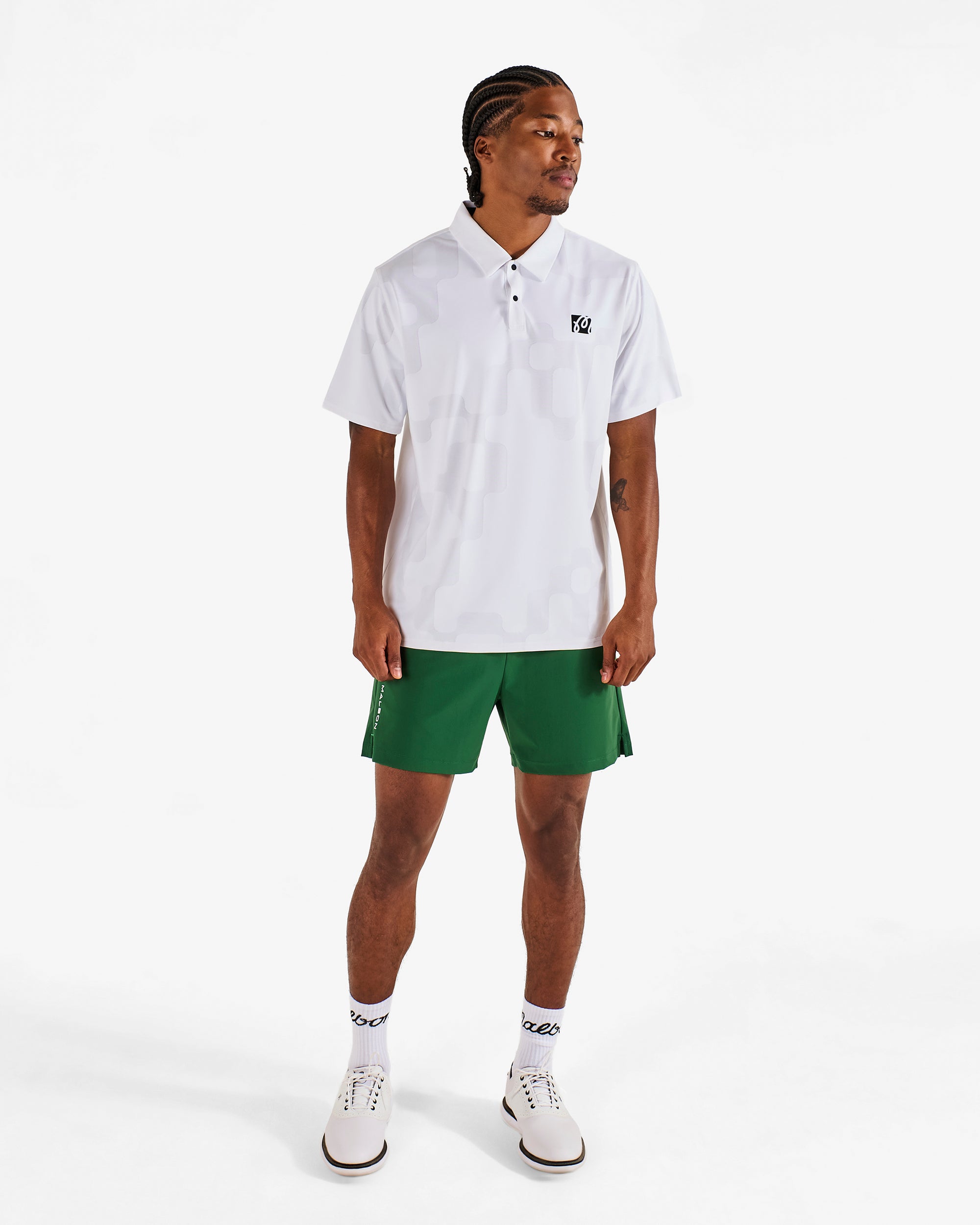 Malbon Performance Mesh Paneled Polo | White