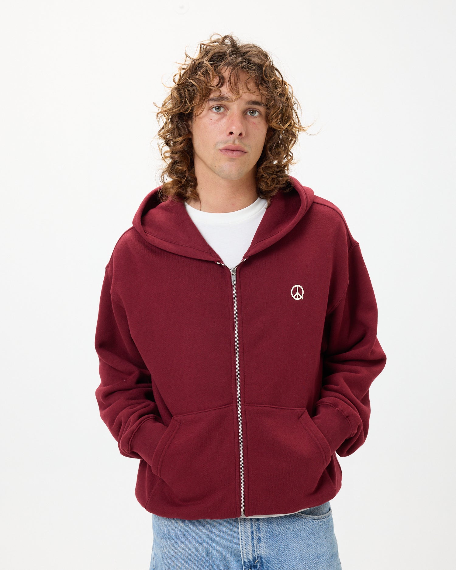 Wordmark Zip Up Hoodie | Burgandy