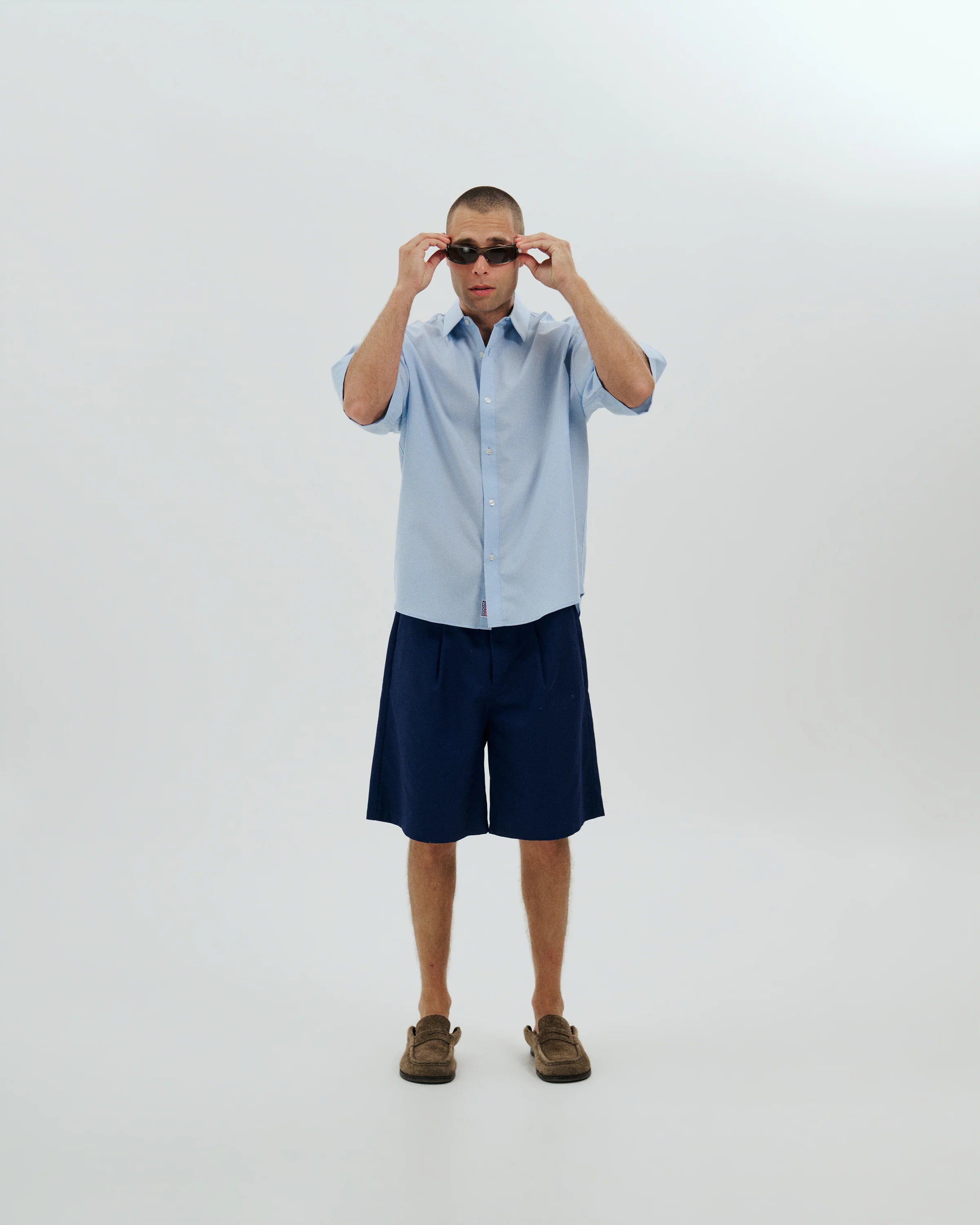 Micro Grid Oversized Button Up Shirt | Sky